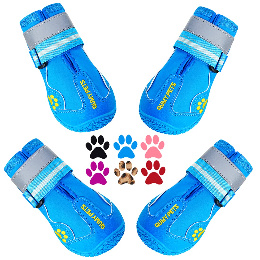 Qumy Dog Shoes For Large Dogs, Medium Dog Boots & Paw Protectors For Winter Snowy Day, Summer Hot Pavement, Waterproof In Rainy Weather, Outdoor Walking, Indoor Hardfloors Anti Slip Sole Blue 1