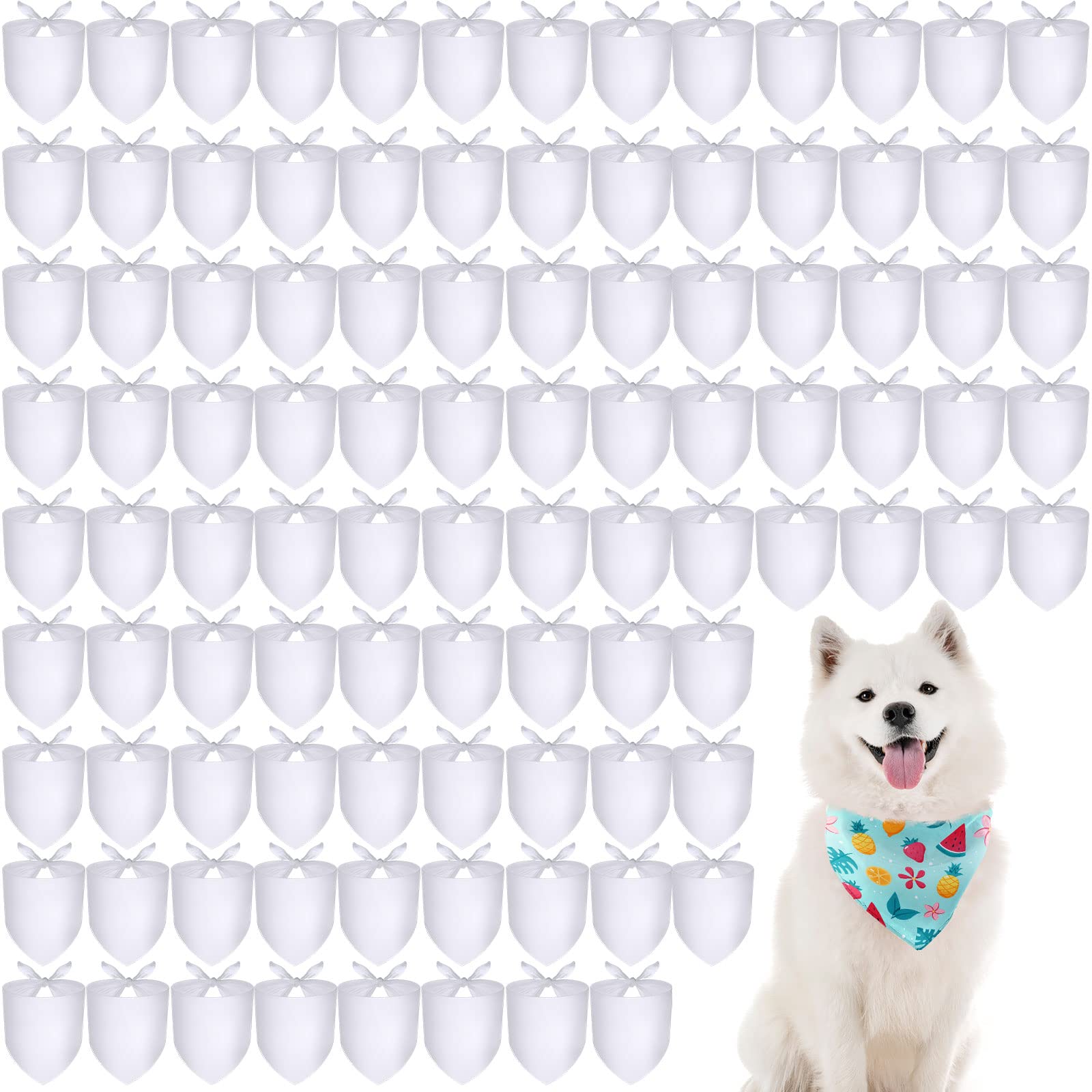 Kacctyen 100 Pcs Sublimation Blank Dog Bandanas Heat Transfer Washable Triangle Scarf Diy Sublimation Pet Bandana Bib Kerchief Puppy Accessories For Dogs Cat, White(24.4 X 16.54 Inch)