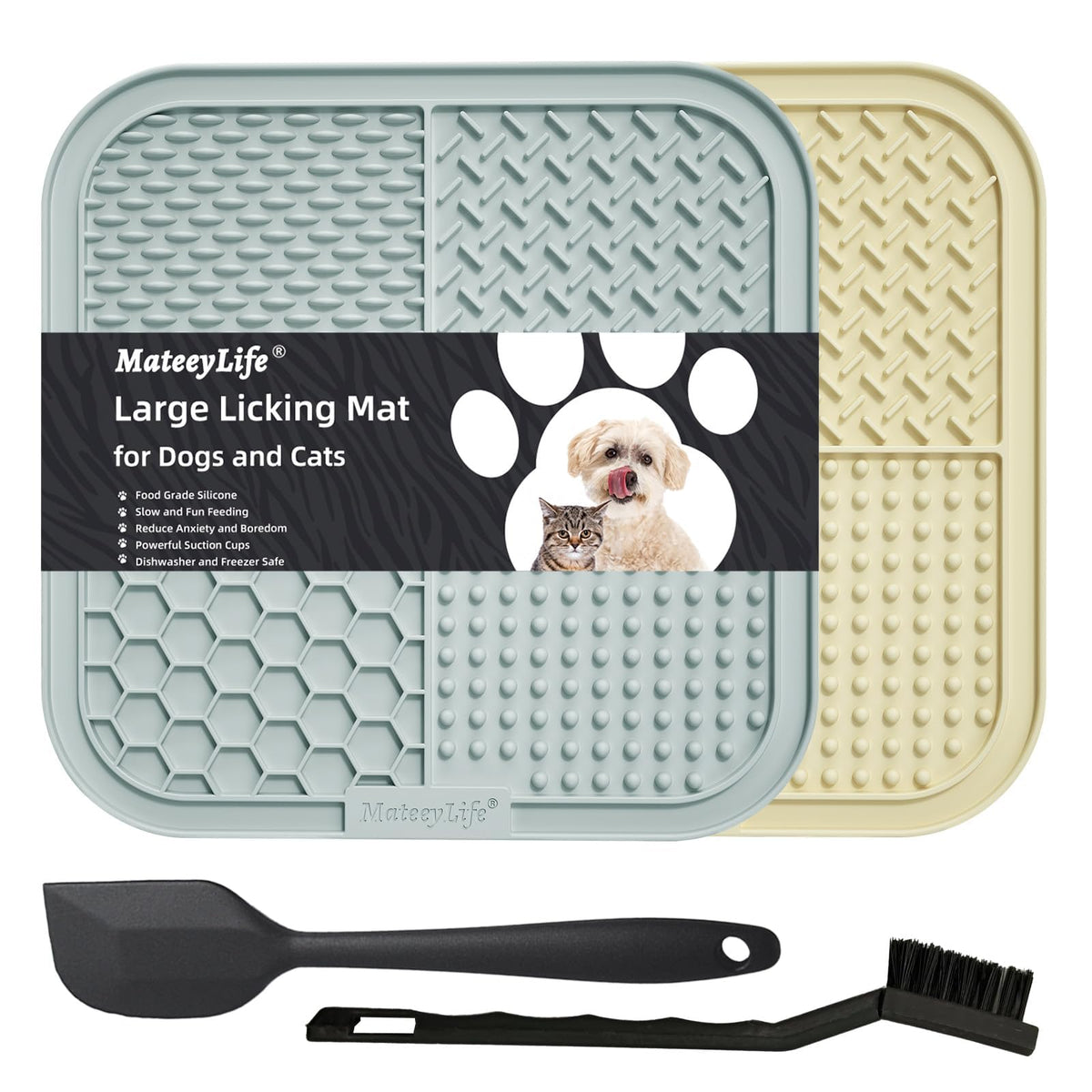 Mateeylife 2Pcs Large Lick Mat For Dogs With Suction Cups, Slow Feeder Dog Bowls, Dog Lick Mat For Anxiety Relief, Dog Toys To Keep Them Busy, Dog Enrichment Toys For Bathing, Cat Lick Pad For Boredom