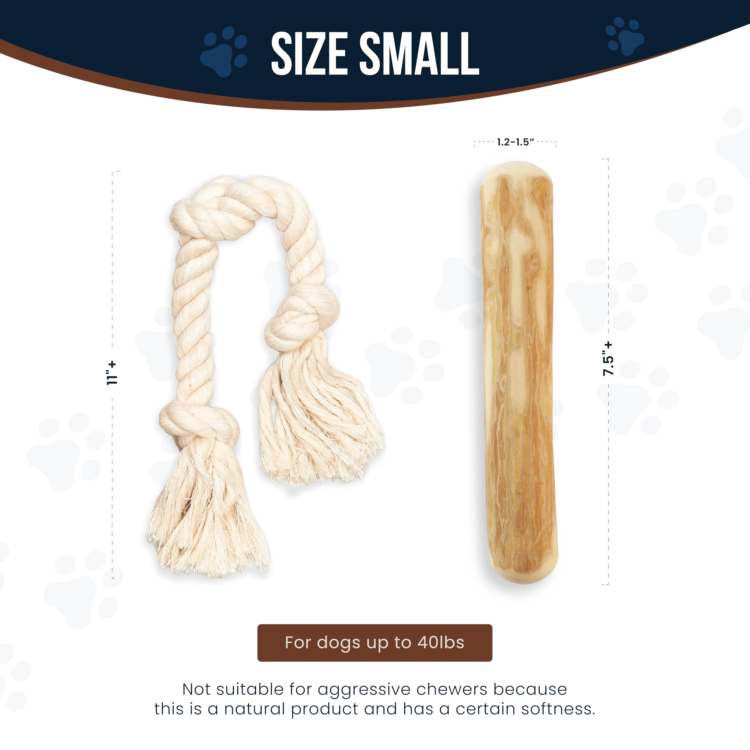 GOWGOW Coffee Wooden Chews & Natural Rope Toys - 100% Organic Dog Chew Set, S, Coffee Wood, Stress Relief, Dental Health