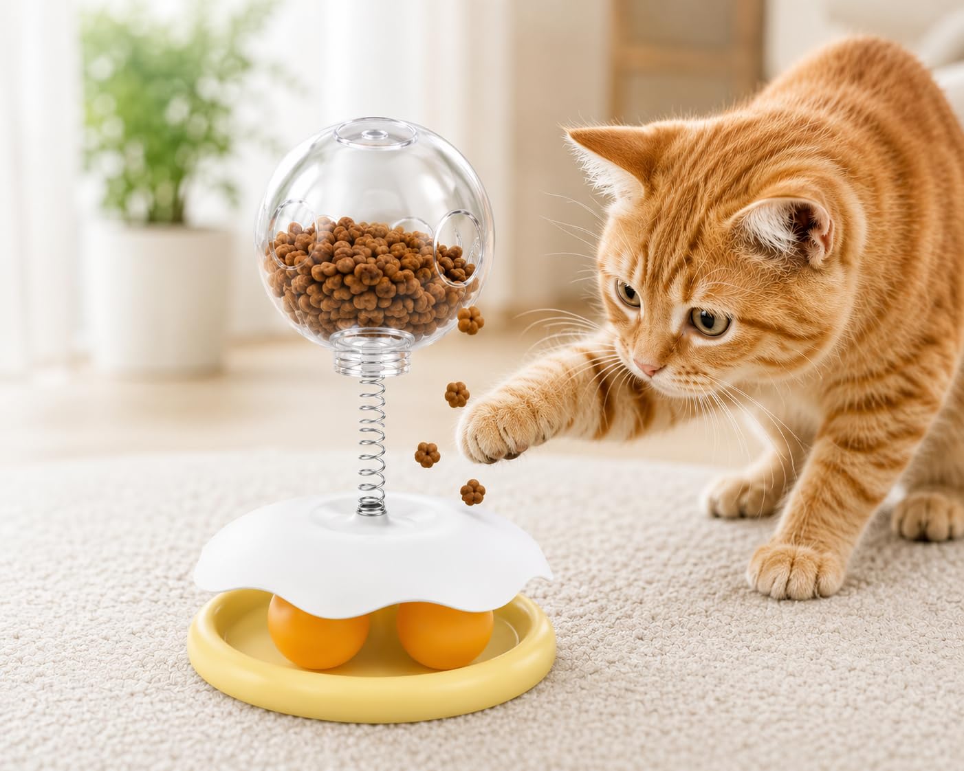 Interactive Cat Food Dispensing Toy, Slow Feeder Treat Dispenser With Spring Bounce Design, Puzzle Feeder For Indoor Cats, Menta