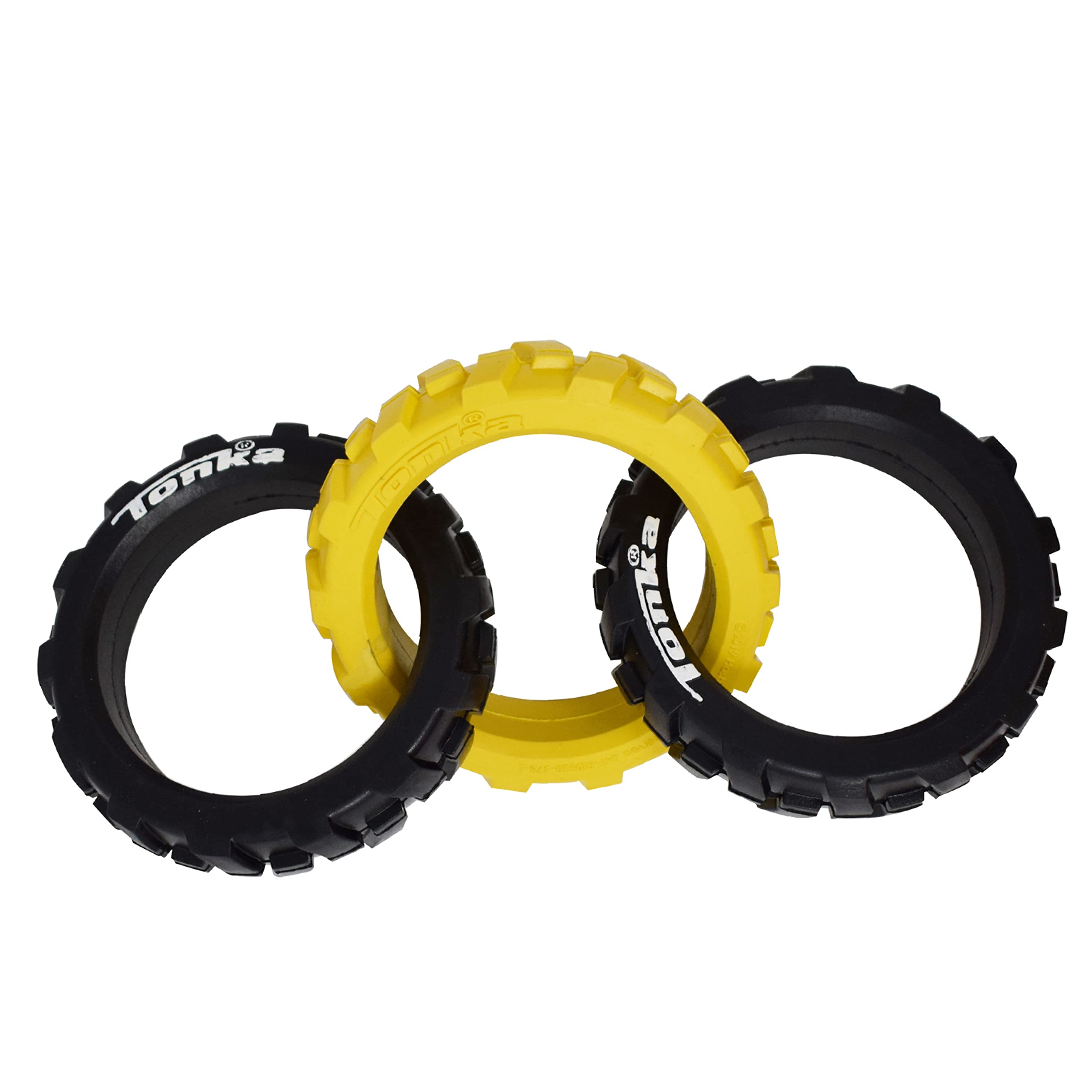 Tonka Rubber 3-Ring Tug Dog Toy, Lightweight, Durable And Water Resistant, 7.5 Inches, For Medium/Large Breeds, Single Unit, Yellow/Black