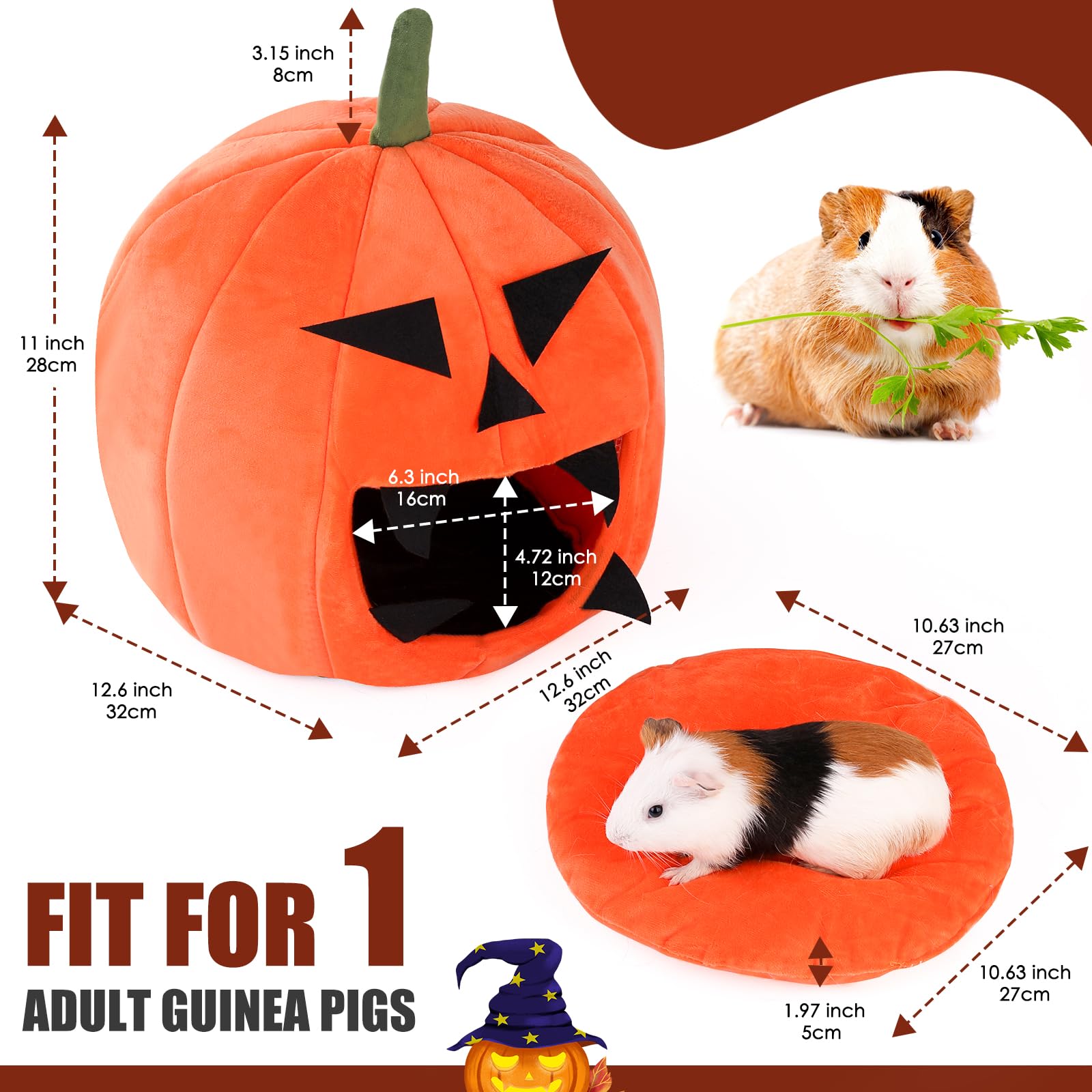 Oneju Guinea Pig Bed, Guinea Pig Hideout, Rabbit Bed, Bunny Hideout, Halloween Style Guinea Pig Bed For Guinea Pig, Bunny, Chinchilla, Ferret, Rabbit And Other Small Pets - Halloween Pumpkin