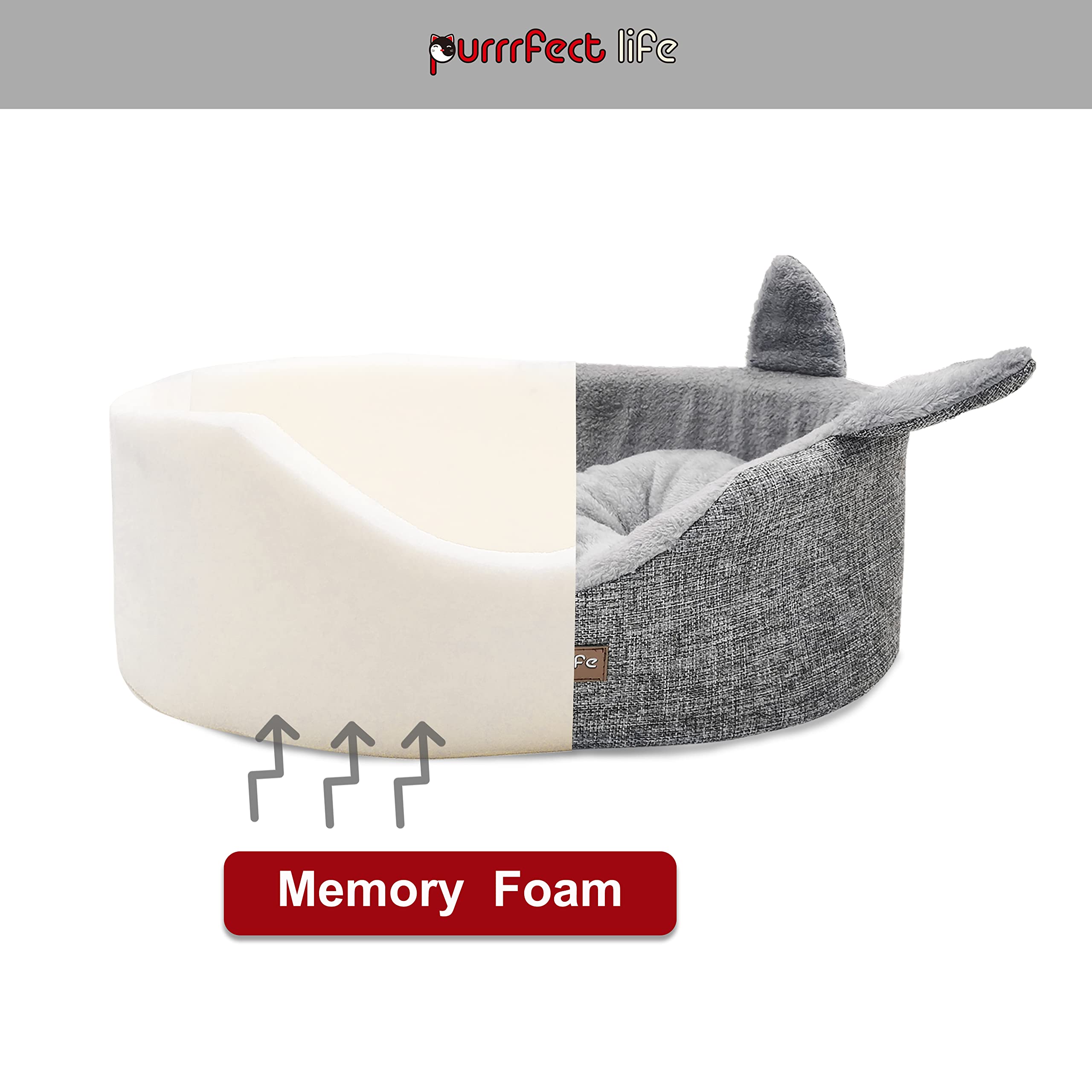 Purrrfect Life Oval Pet Beds For Cats And Small Dogs, Snuggery Bolster Pet Bed, Ultra Soft Short Plush, Washable High Resilience Pp Cotton, And More (Medium, Gray)