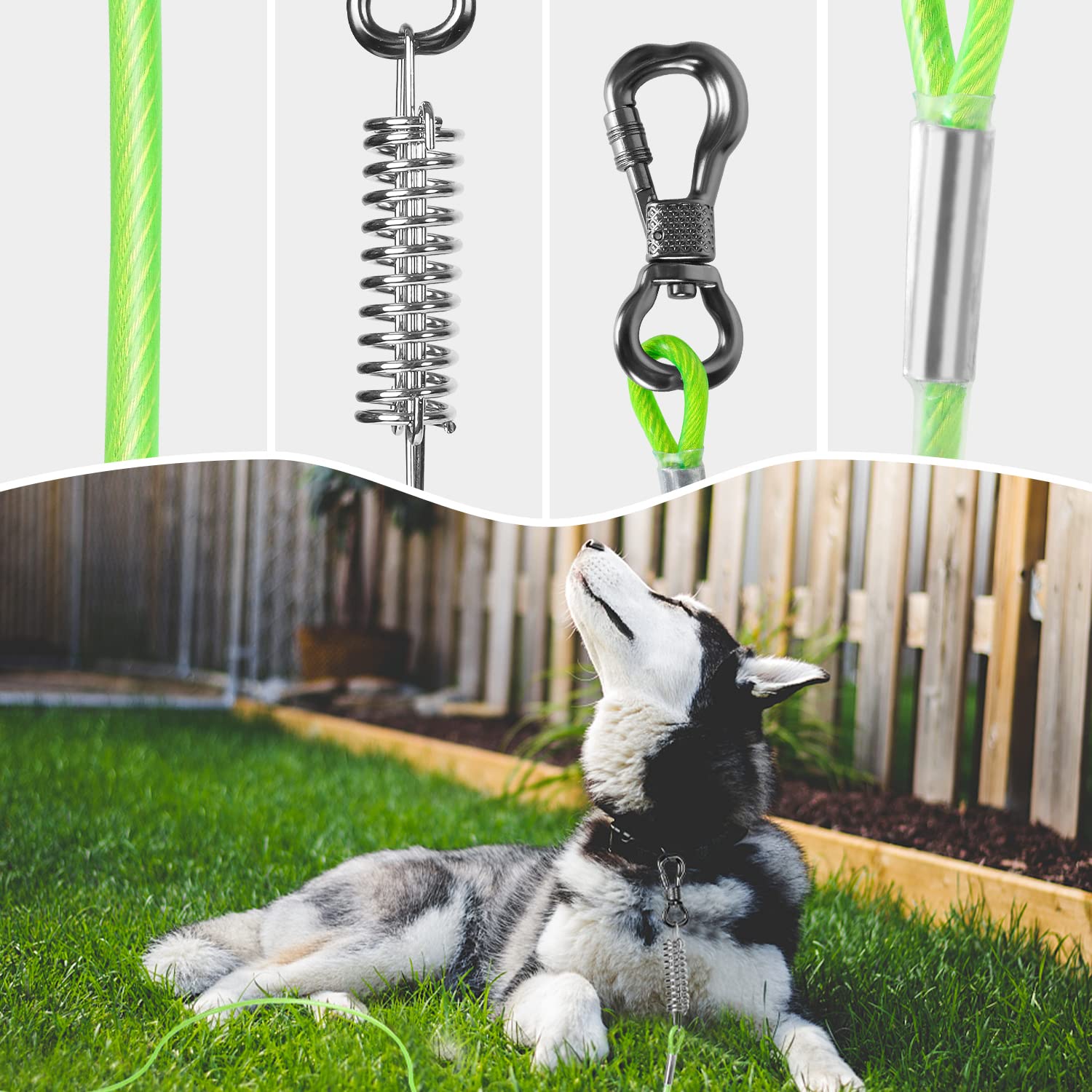 Tresbro 50 Ft Dog Tie Out Cable, Heavy Duty Dog Chains For Outside With Spring Swivel Lockable Hook, Pet Runner Cable Leads For Yard Camping, Dog Line Tether For Small Medium Large Dogs Up To 500 Lbs