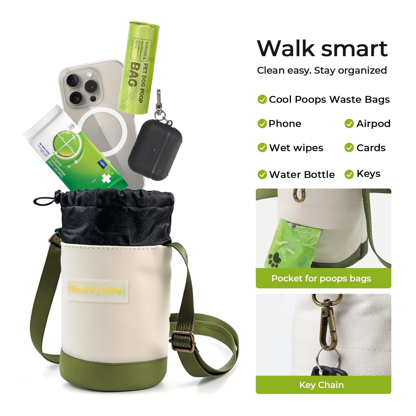 JourCraf Dog Poop Bag Holder, Pet Waste Bag Dispenser with Water Bottle Pocket, Drawstring Storage for Phone Treats Wallet, Adju