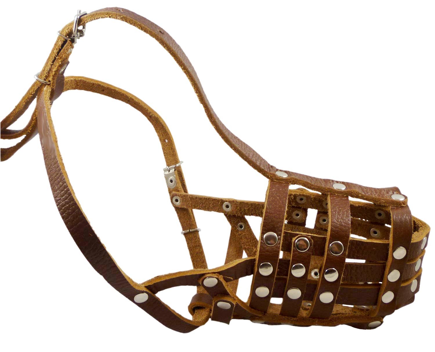 Secure Leather Mesh Basket Dog Muzzle #12 Brown - Doberman, Collie (Circumference 11.5, Snout Length 5)