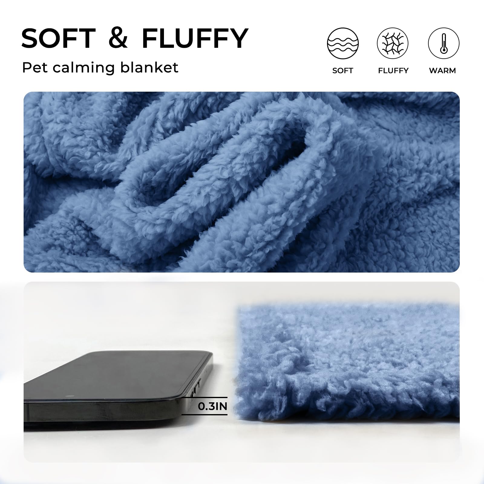 Luciphia 1 Pack 3 Calming Dog Blanket Fluffy Premium Fleece Pet Blankets Soft Sherpa Throw For Dogs Puppy Cat Haze Blue Medium (