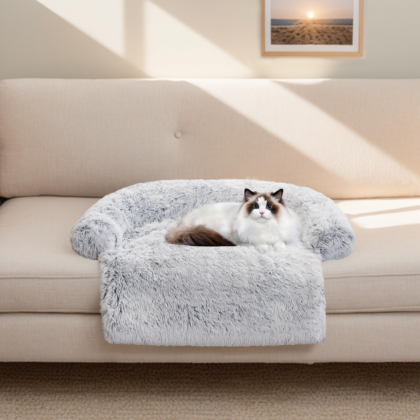 Calming Dog Bed Fluffy Plush Dog Mat For Furniture Protector With Removable Washable Cover For Large Medium Small Dogs And Cats (Xs (31'X23.5'X5'), Light Grey)