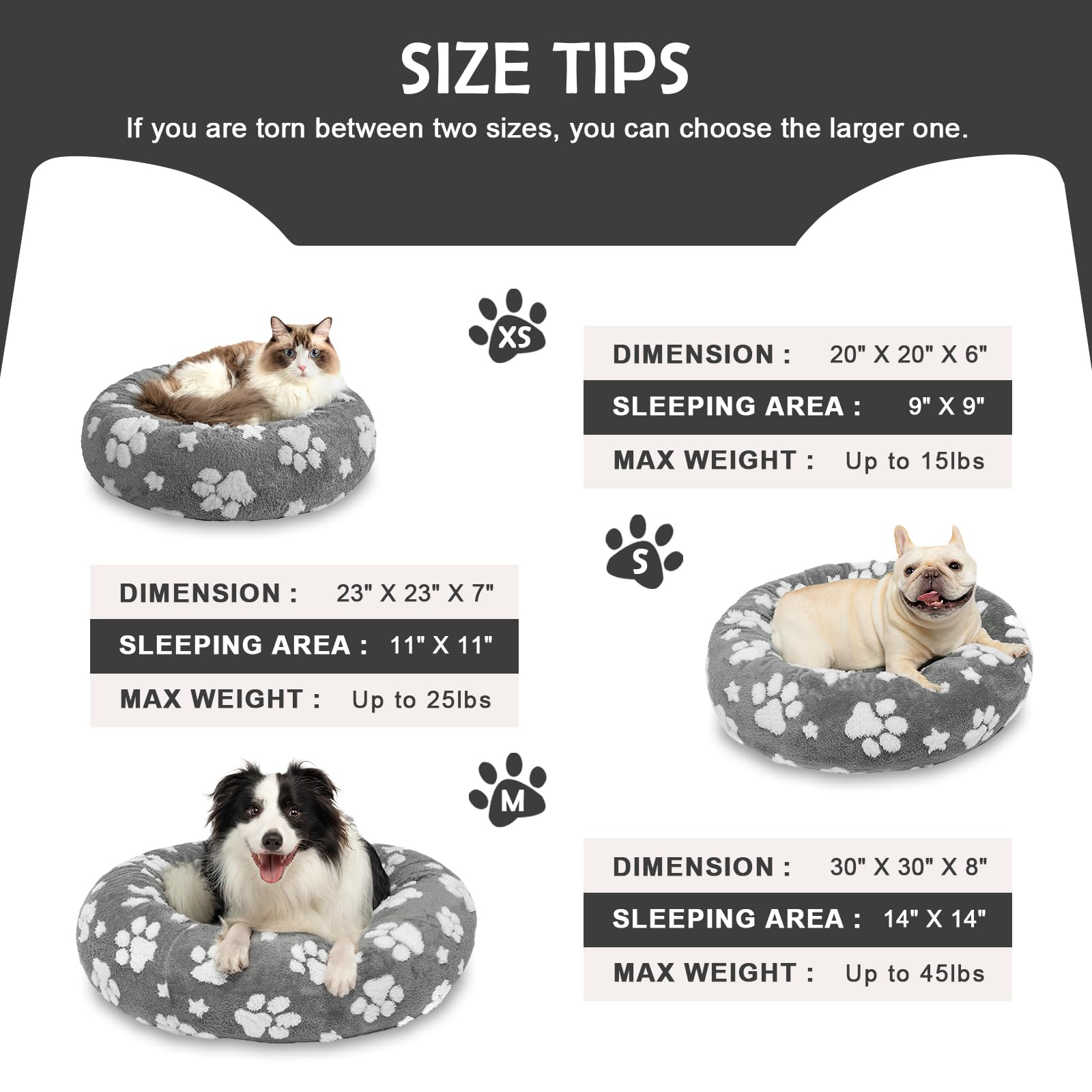Yaning Donut Dog Beds For Small Dogs, Calming Round Cat Beds For Indoor Cats, Cute 3D Textured Paw Pet Bed With Removable Washab