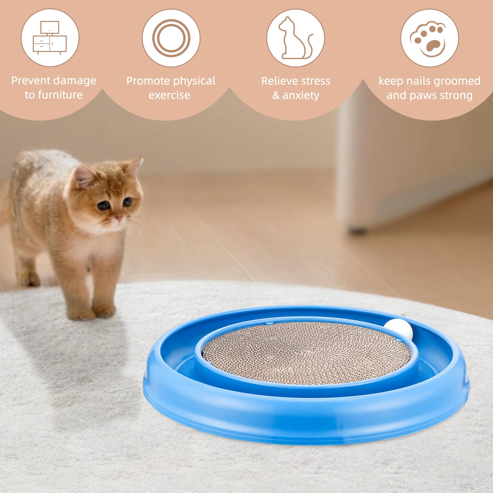 Peomliee Cat Scratching Board With Balls For Cats Grinding Claw, Round Cat Scratcher Interactive Toy, Cat Ball Track Scratcher P
