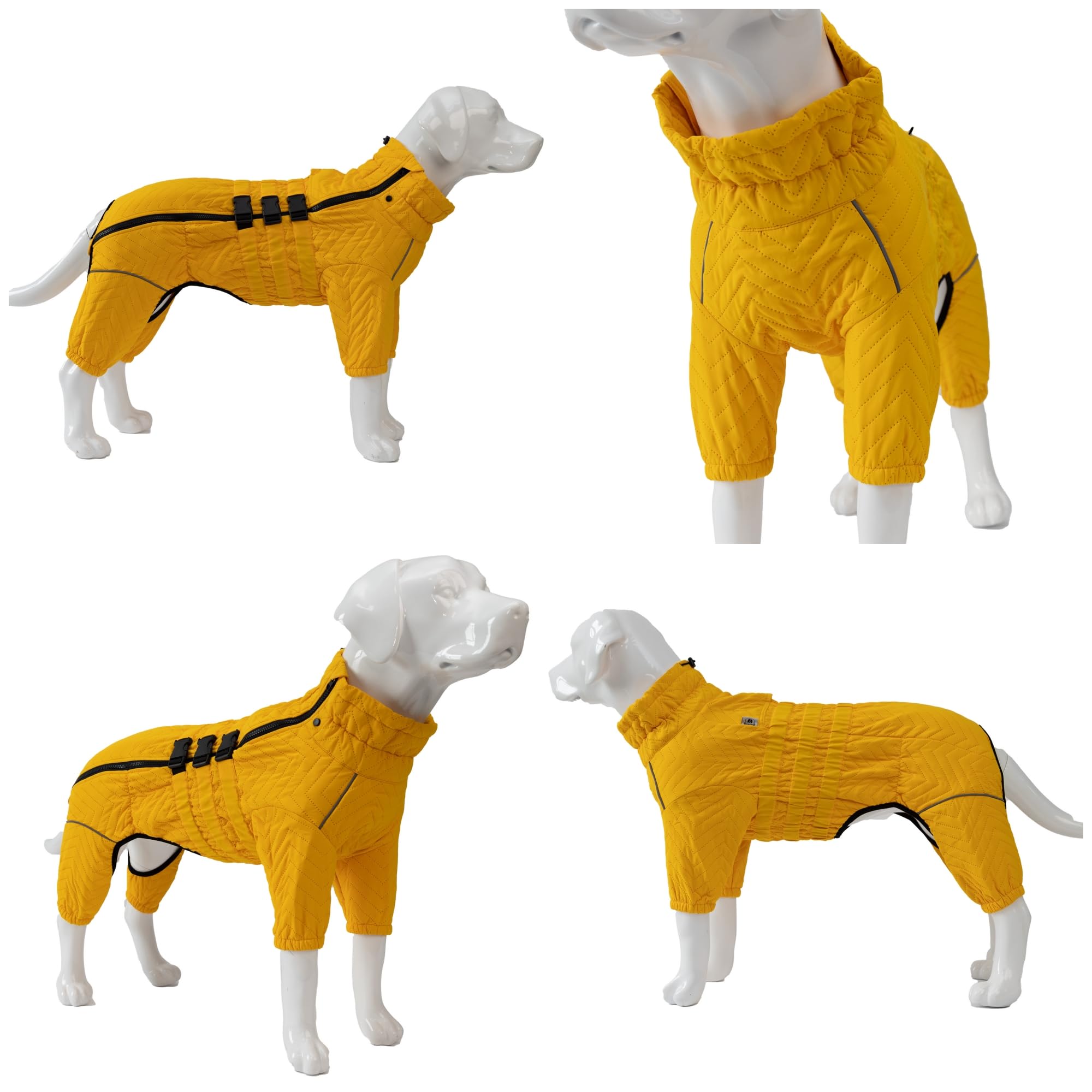 Warm Dog Coat Double Layers Dog Vest, 4 Legs Covered Windproof Waterproof Reflective, Yellow M