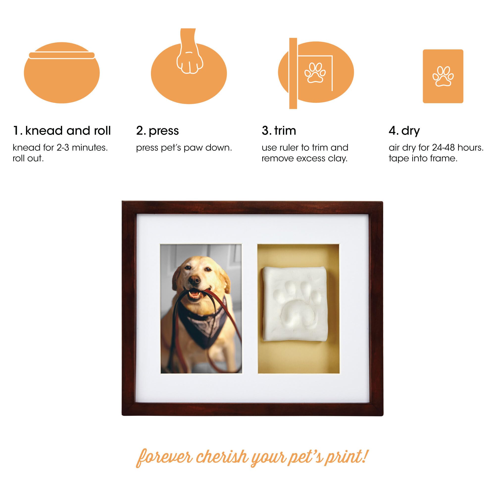 Pearhead Dog Or Cat Paw Prints Pet Wall Frame With Clay Imprint Kit, Pet Sentiment Keepsake Frame, Pet Memorial Picture Frame, Espresso 4 X 6'