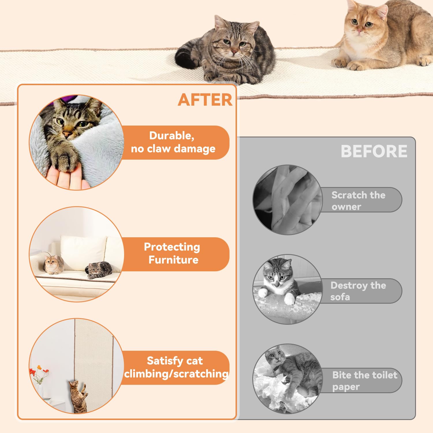 66.93X19.68X0.32 Inch Thickened Cat Wall Scratcher Carpet, Cat Climbing Wall, Durable Furniture, Tall Scratching Post, Scratcher