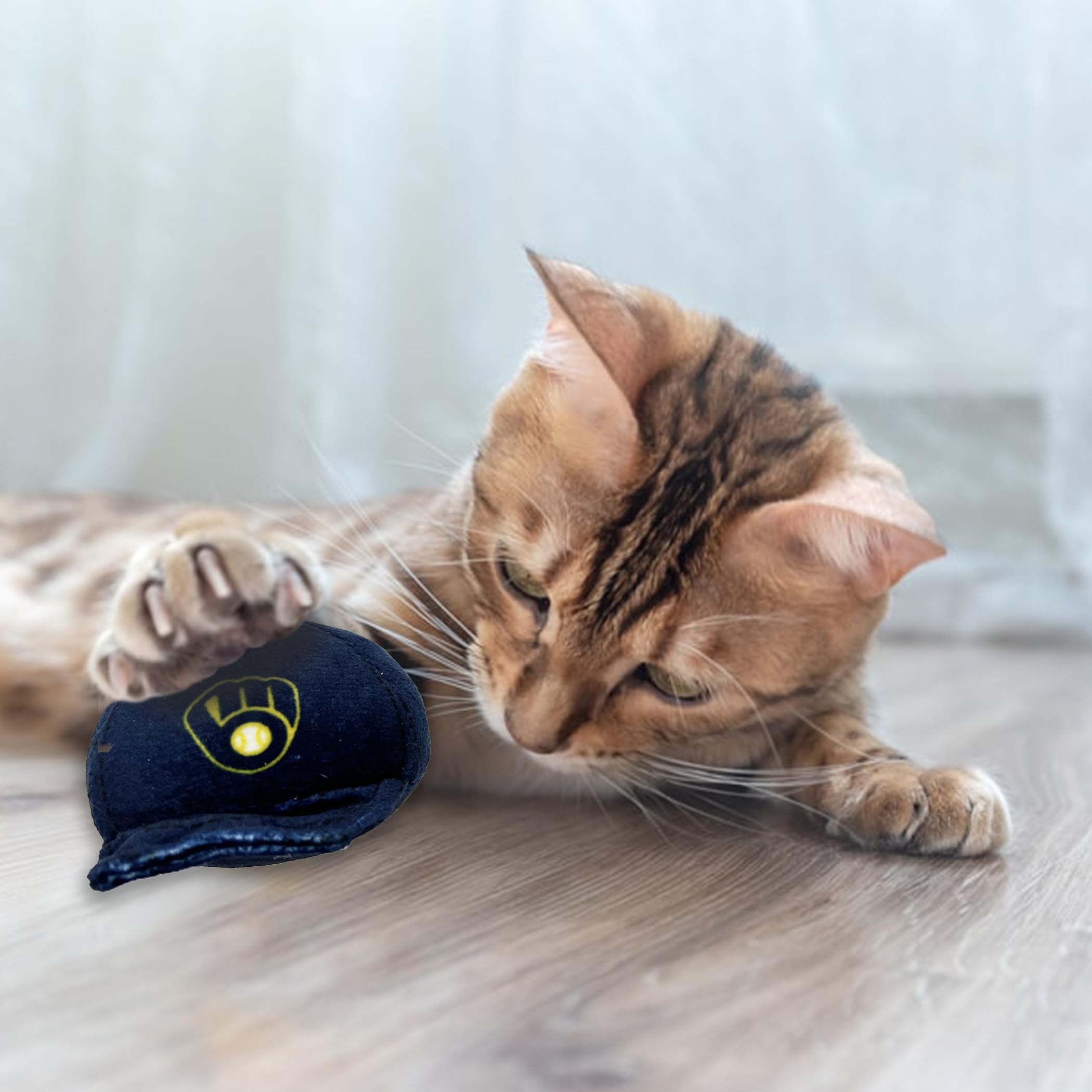 Best Plush Cat Toy - Mlb Milwaukee Brewers Complete Set Of 3 Piece Cat Toys Filled With Catnip. Incld: 1 Baseball Cap Cat Toy, 1