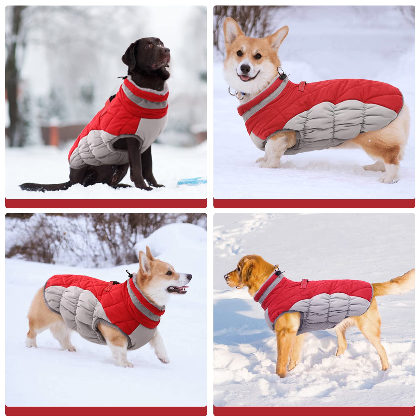 Fuamey Dog Coat - Warm Winter Jacket With Padded Fleece, Reflective, Waterproof & Windproof, Built-In Harness, Red, Xx-Large