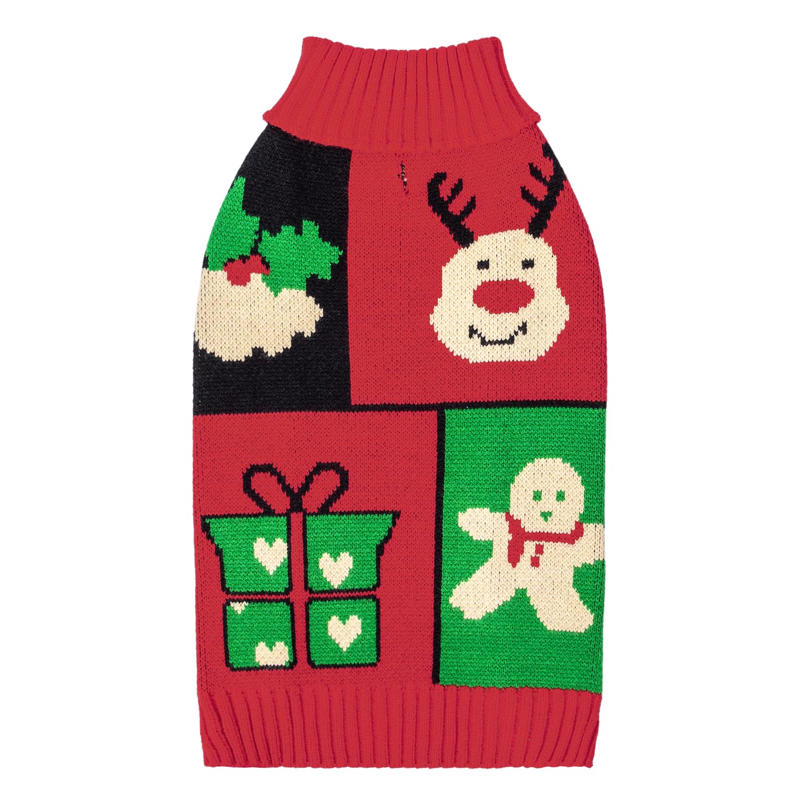 Cutebone Christmas Dog Sweater For Small Medium Dogs X-Mas Knit Puppy Sweater Turtleneck Pet Winter Clothes Cat Apparel With Har