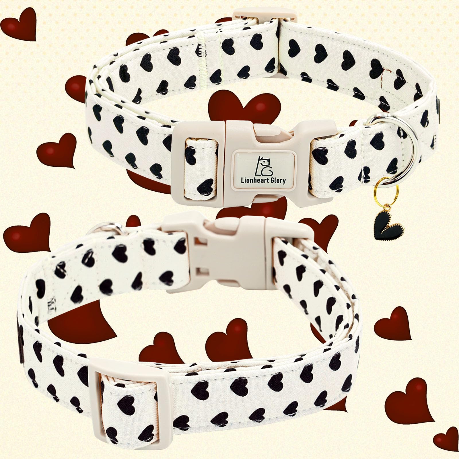 Lionheart Glory Valentine Collar-Hearts Print Dog Collar For Large Cute Dog Collars Spring Female Male Pet Gift Adjustable Heavy