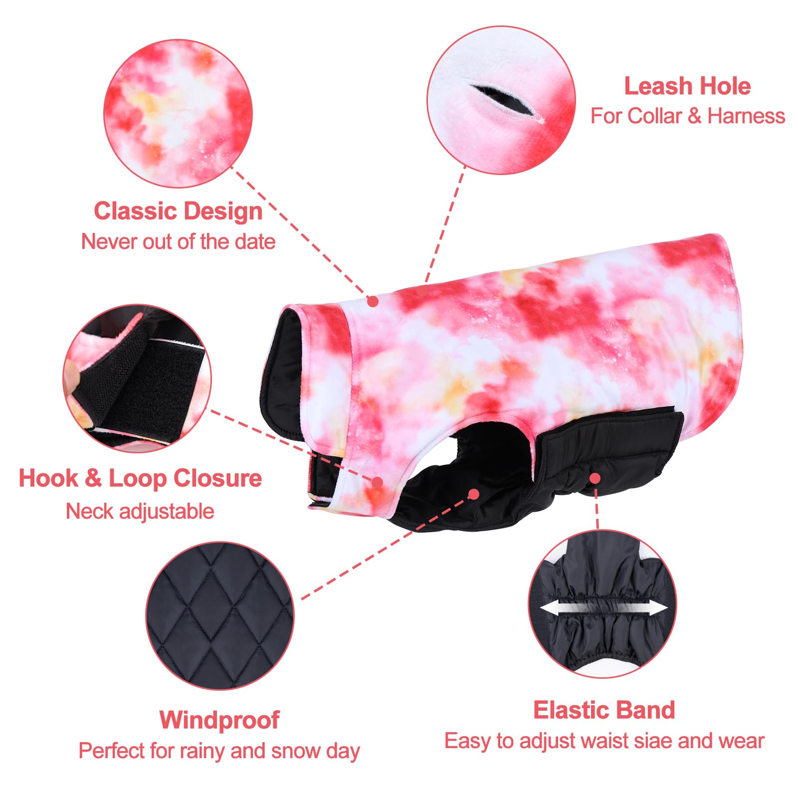Gmf29S Winter Dog Jacket Reversible Vest Soft Coat With Leash Hole For Small To Large Dogs, Windproof, Waterproof, Thick, Adjust