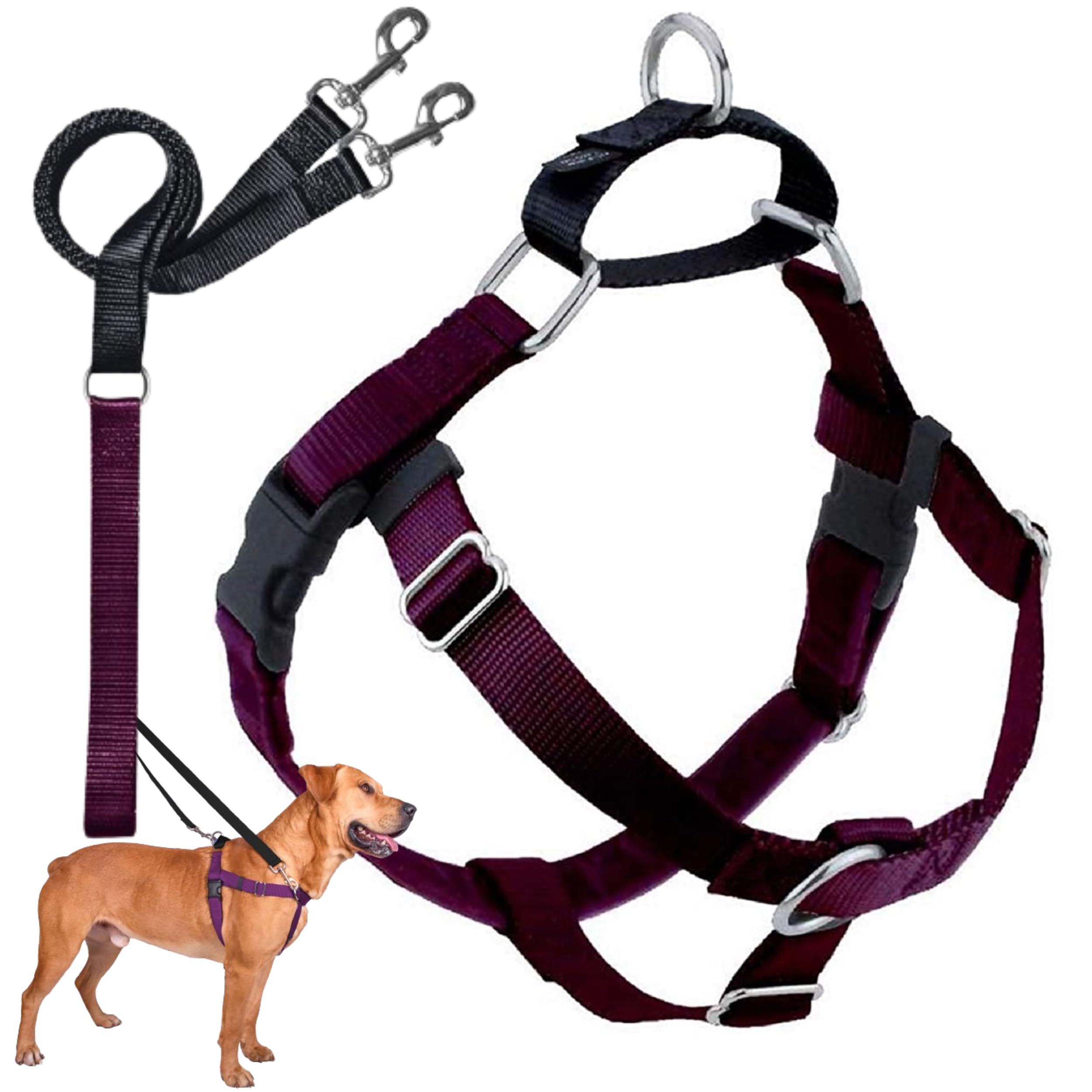 2 Hounds Design Freedom No Pull Dog Harness, Adjustable Harness And Leash Set, Easy Walking & Comfortable Control, Fits Small, Medium & Large Dogs, Solid Colors, Made In Usa, 1' Xxl, Burgundy