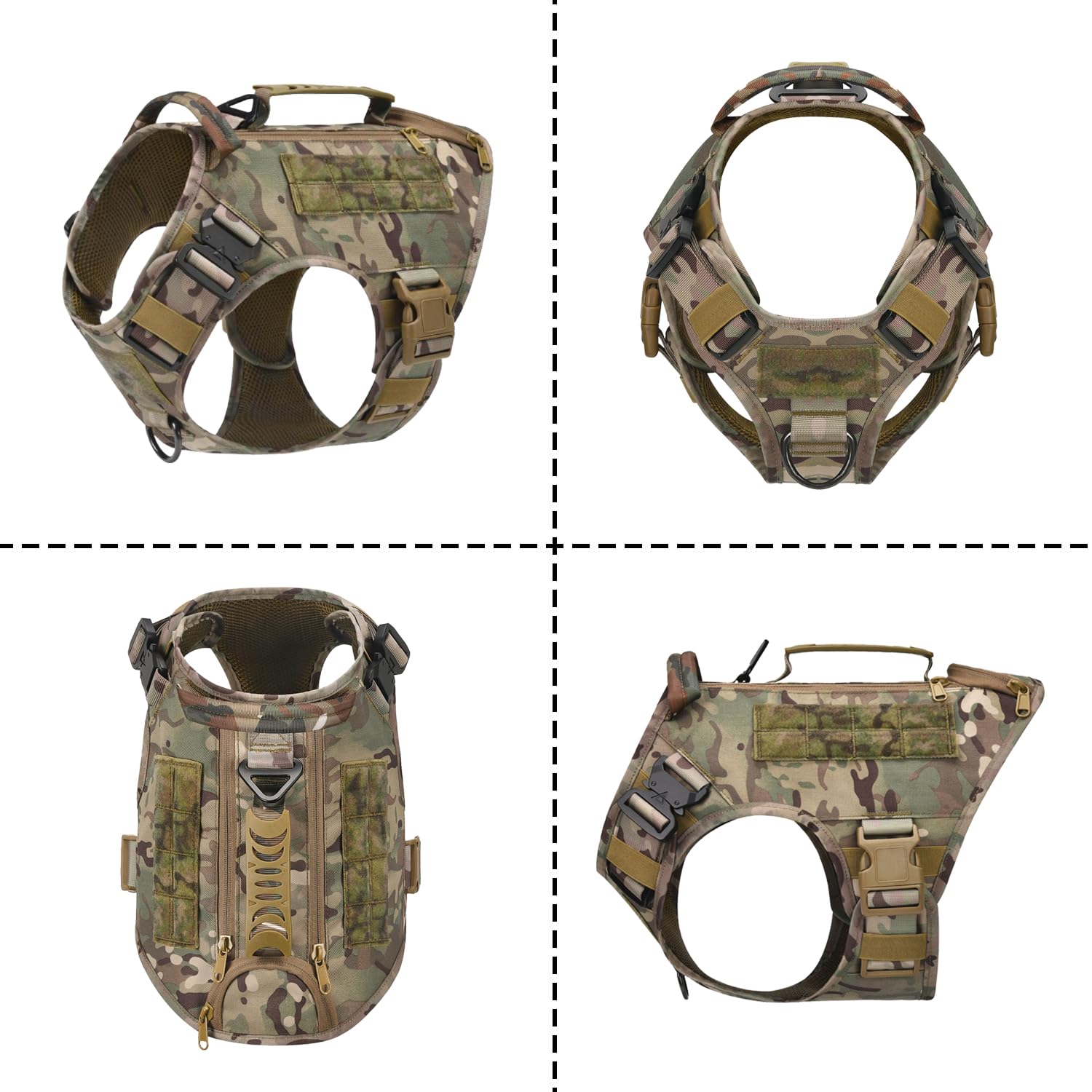 Tactical Dog Backpack Harness for Large Breed Original Design Metal Buckle Vest with Side Bags Pouches for Service Working Train