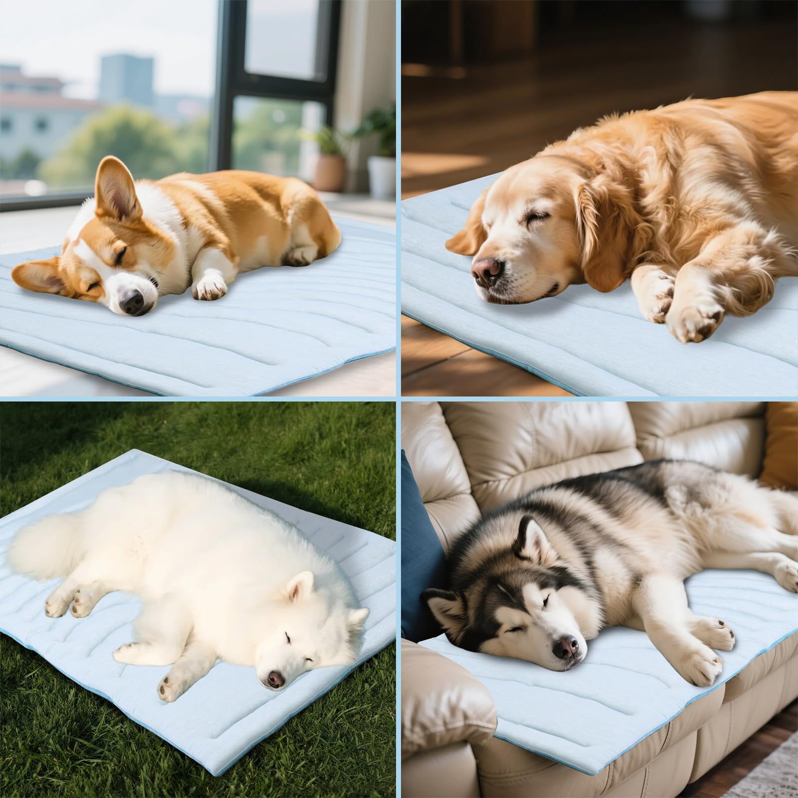 Becemuru Dog Cooling Mat - 48'' X 28'' Reversible Cooling Pad For Crate, Kennel, Bed, Sofa - Machine Washable, Durable, Non-Gel