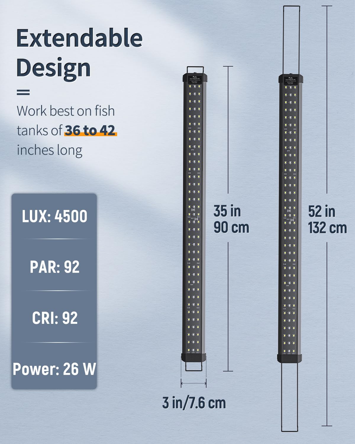 Pawfly 28W Aquarium Led Light For 36 To 48 Inch Extendable Fish Tank Light With Full Spectrum Brilliant White Blue Red Lights Wi