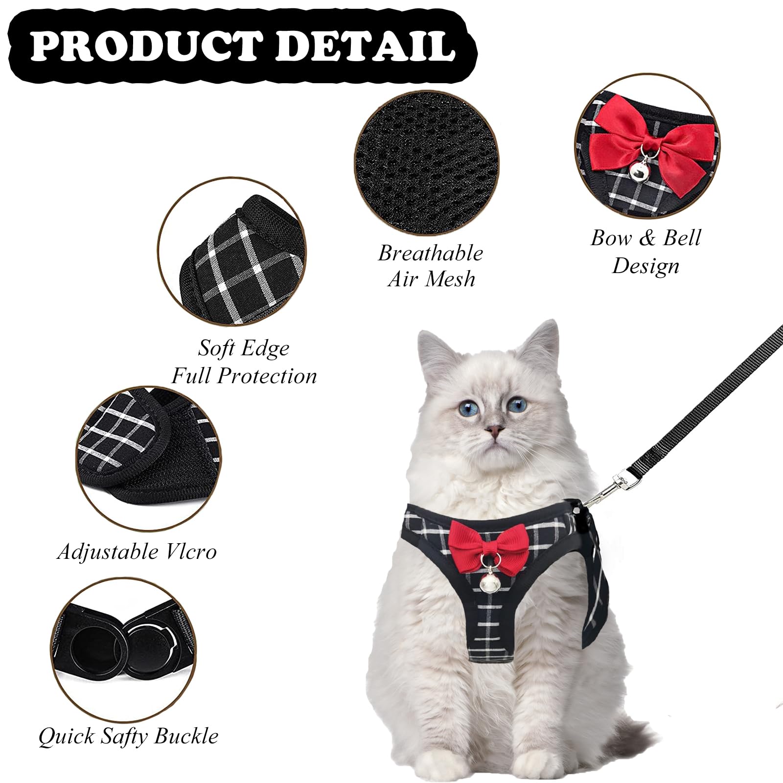 Cat Leash And Harness Set,Breathable Dog Harness,Pet Harness,Adjustable Mesh Cat Harness And Leash Escape Proof For Puppy Cat Ra