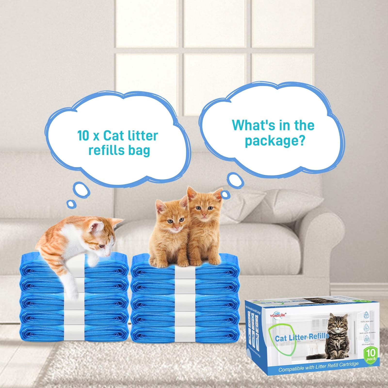 10 Pack Cat Litter Refill Bags 100% Enhanced Odor Control Generic Litter Refills Compatible With Standard, Plus, Xl Pail