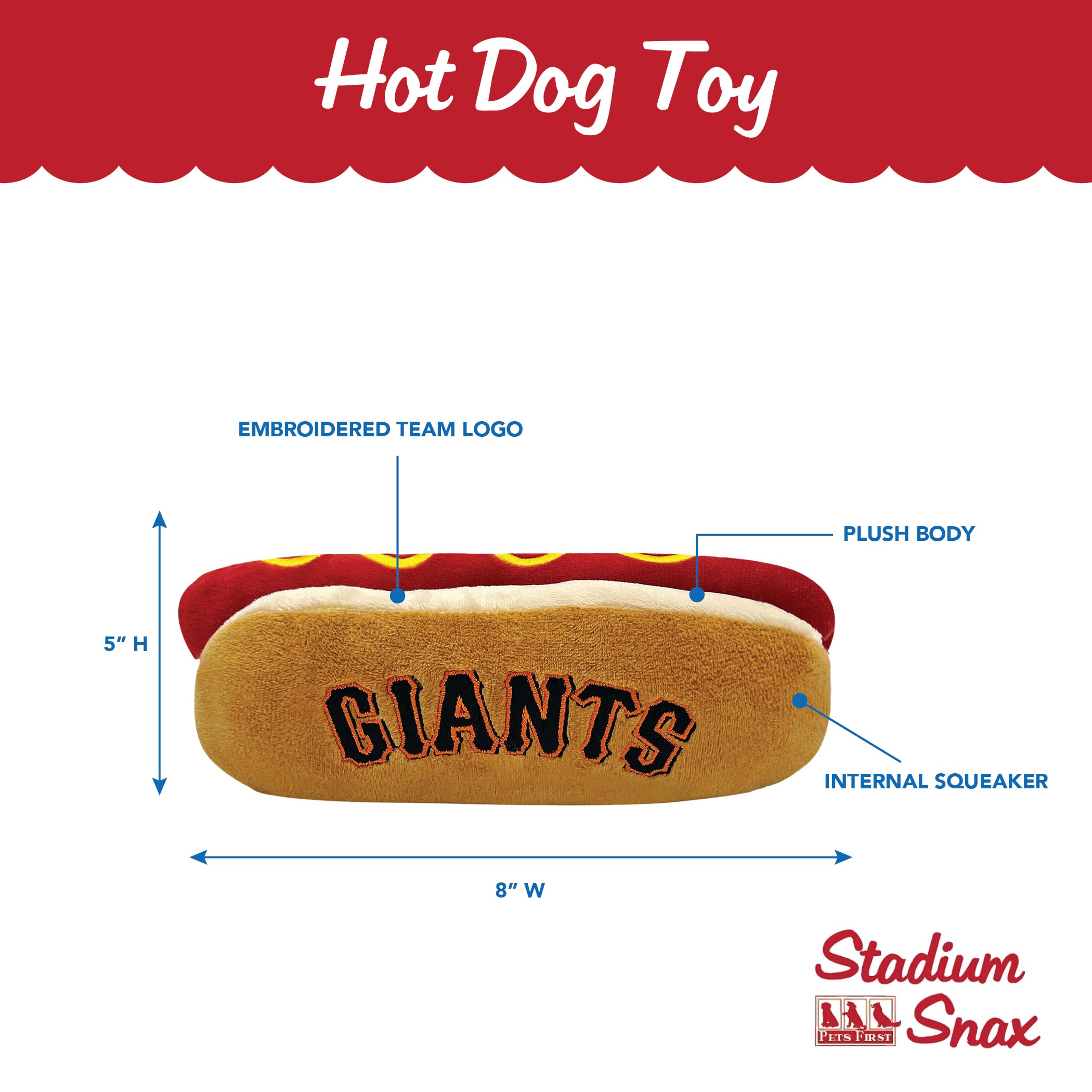 Mlb San Francisco Giants Plush Dog Toys - Stadium Theme Snacks - Cutest Plush Hot-Dog Toy For Dogs & Cats With Inner Squeaker &