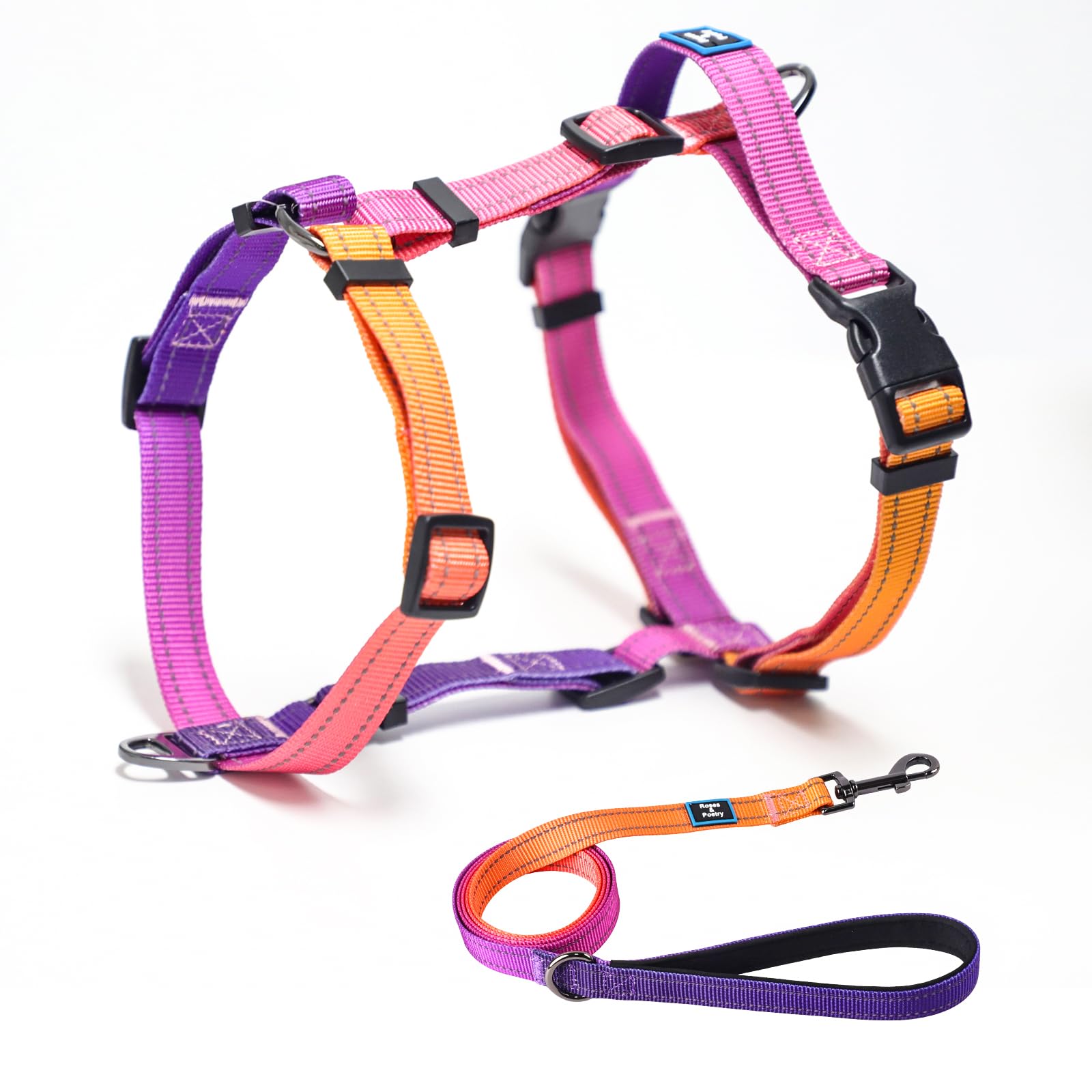 Roses&Poetry Dog Harness With Leash, No Pull Adjustable Harness Leash, Reflective Dog Halter Harnesses Comfort Padded Handle, Pe
