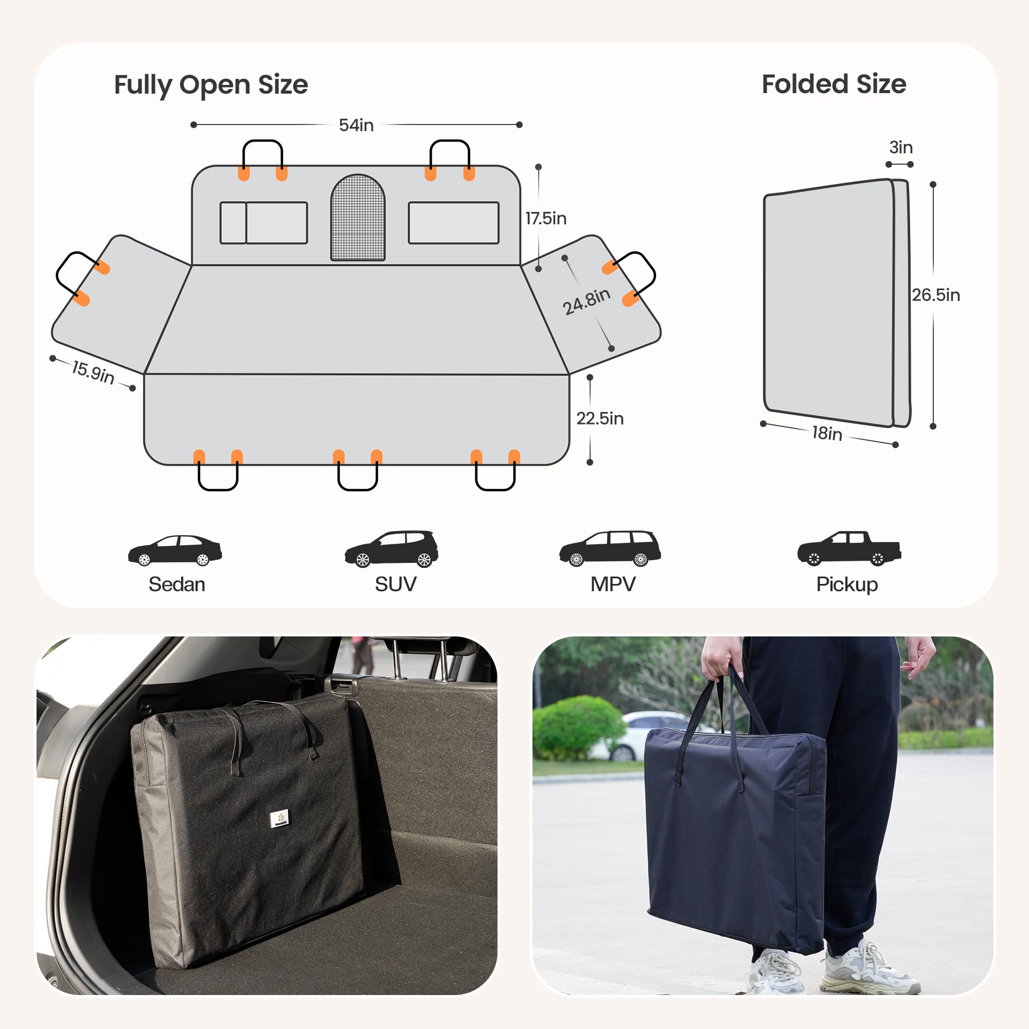 Homcolorful Dog Car Seat Cover, Holds 330Lbs, Waterproof & Scratch-Proof Backseat Extender For Dogs, Non-Slip Pet Seat Cover Wit