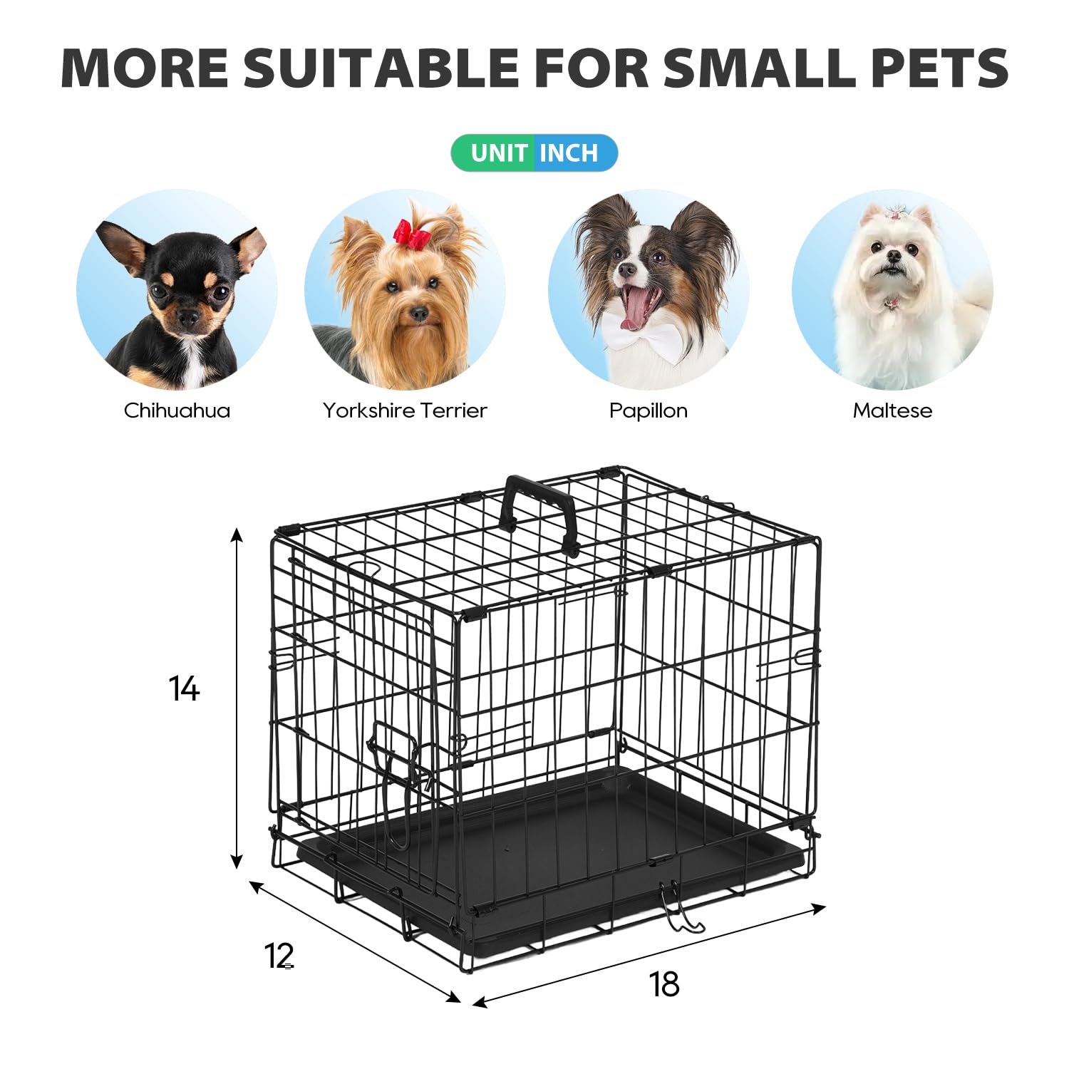 BestPet | Dog Crate | 18 | Black | Foldable Metal Kennel with Single Doors, Secure Slide-Bolt Latches, Leakproof Tray | Portable