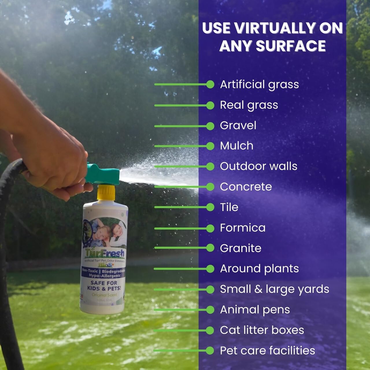 TurFresh BioTurf BioS+ Artificial Turf Deodorizer - Non-Toxic Enzyme Concentrate for Pet Odor - 1 Gallon Safe for Kids, Pets, and Plants