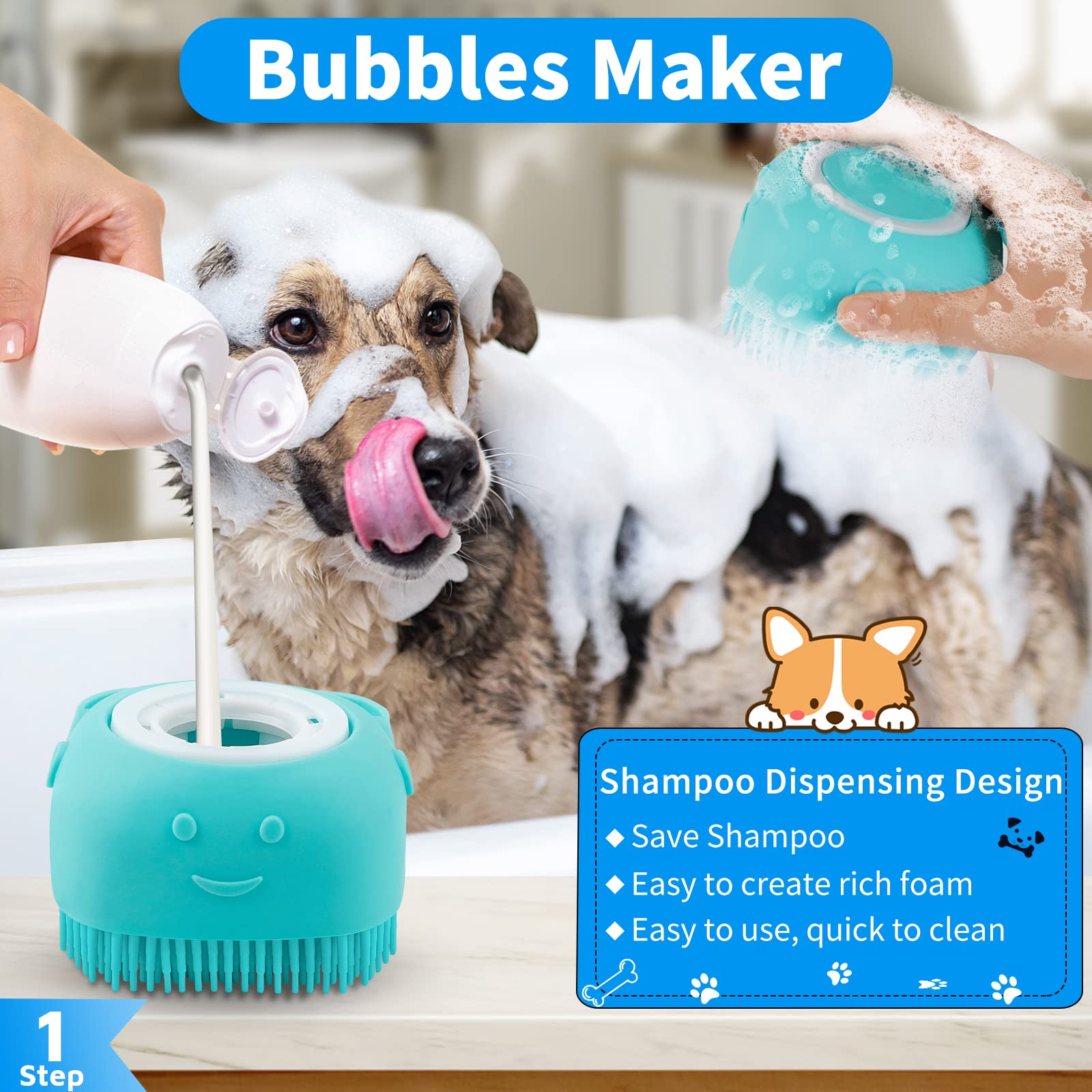 Comotech 3PCS Dog Bath Brush  Dog Shampoo Brush  Dog Scrubber for Bath  Dog Bath Brush Scrubber  Dog Shower/Washing Brush with A