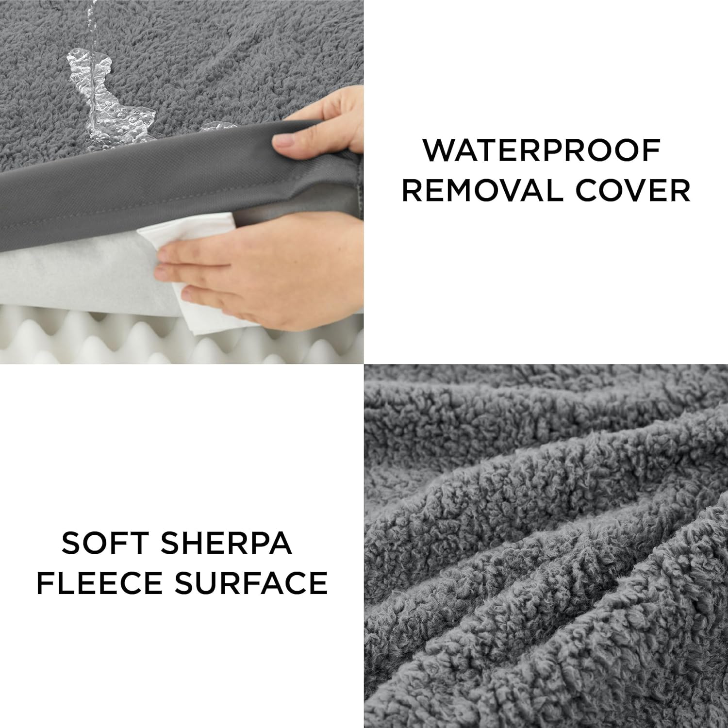 Lesure Dog Bed Cover Extra Large Washable Replacement Cover For Orthopedic Pet Mat 44X32X3 Inches, Dark Grey