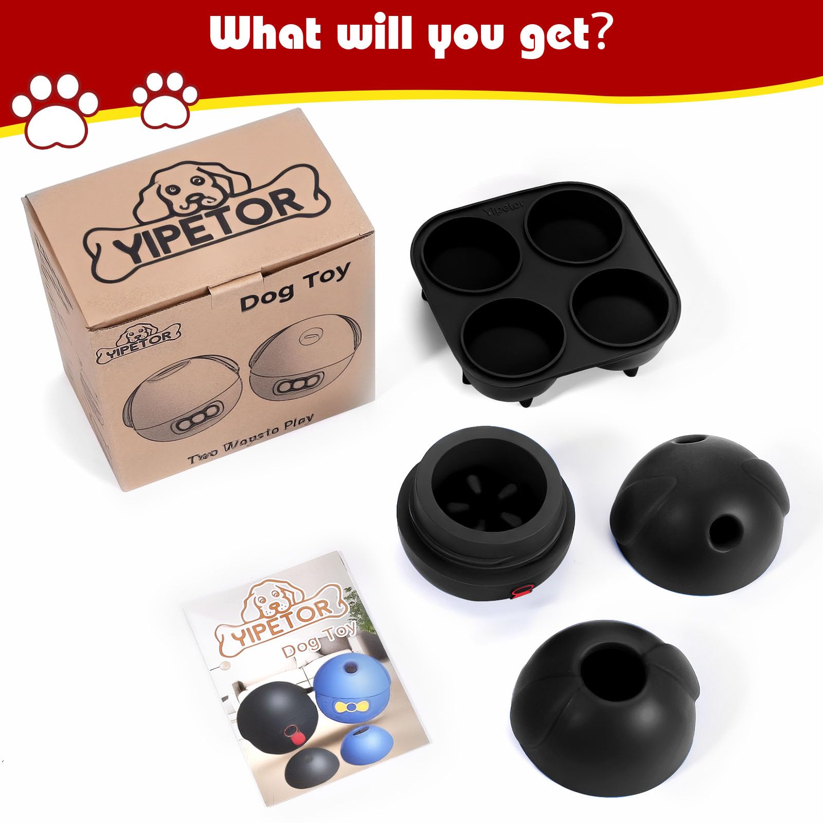 Yipetor 3In1 Treat Dispensing Dog Toys, Heavy Duty Frozen Dog Treat Ball - Slow Feeding Puppy Lick Bowl Tough Chew Toy for Large