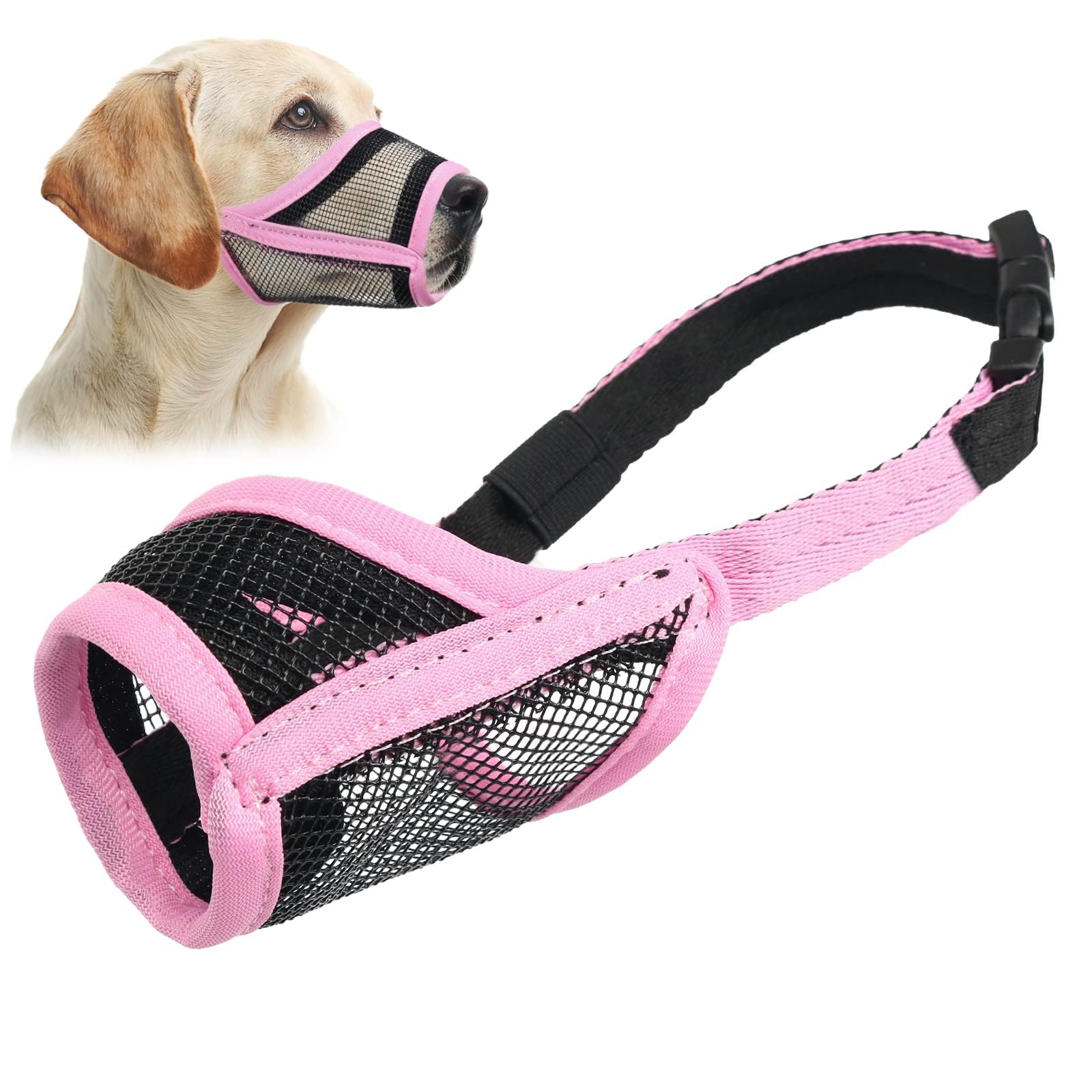 Luckypaw Dog Muzzle, Mesh Muzzle For Small Medium Large Dogs, Soft Mouth Guard To Prevent Biting Chewing, Drinkable Breathable A