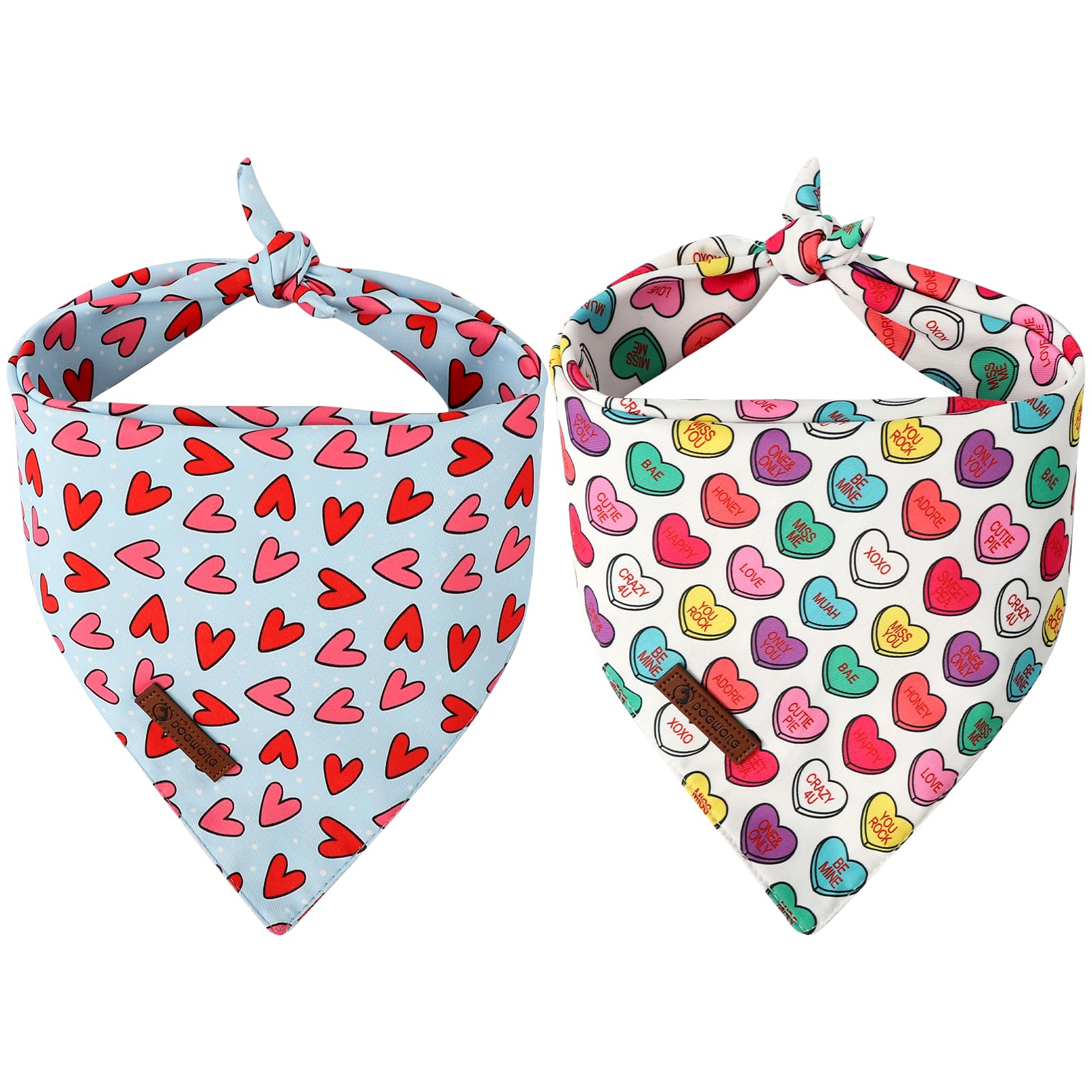 Dogwong Valentine'S Dog Bandanas 2 Pack, Triangle Reversible Love Heart Pet Scarf Durable Heart Holiday Bandana For Small And Me