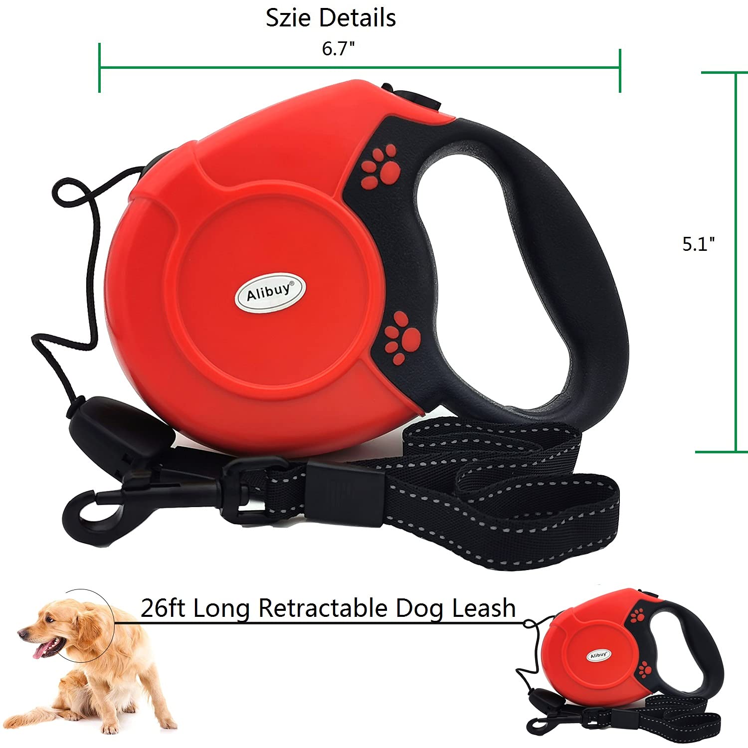 Retractable Dog Leash 26Ft 360° Tangle-Free Walking Pet Leashes With Non-Slip Handle For Small Medium Large Dogs,Up To 110 Lbs Red