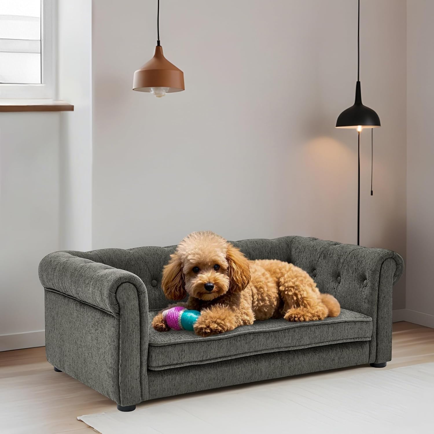 Dog Couch for Medium Dogs Up to 50 lbs, 29 W Memory Foam Dog Sofa Couch with Dry Cleanable Fabric, Elevated Dog Couch Bed with L