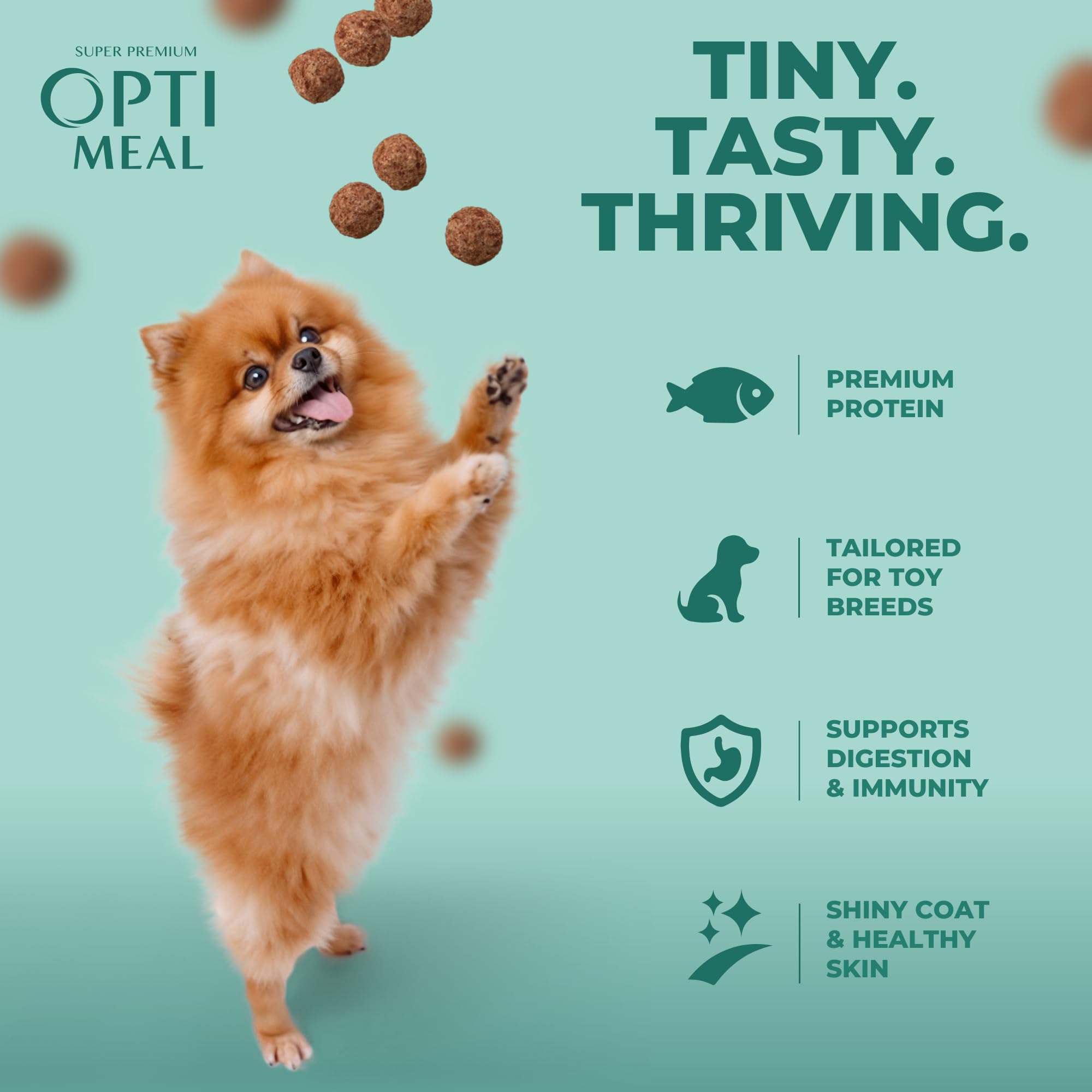 Optimeal Toy Breed Dry Dog Food - Grain Free Small Kibble for Small Dogs, High Protein, Natural Ingredients, Skin & Digestive Su
