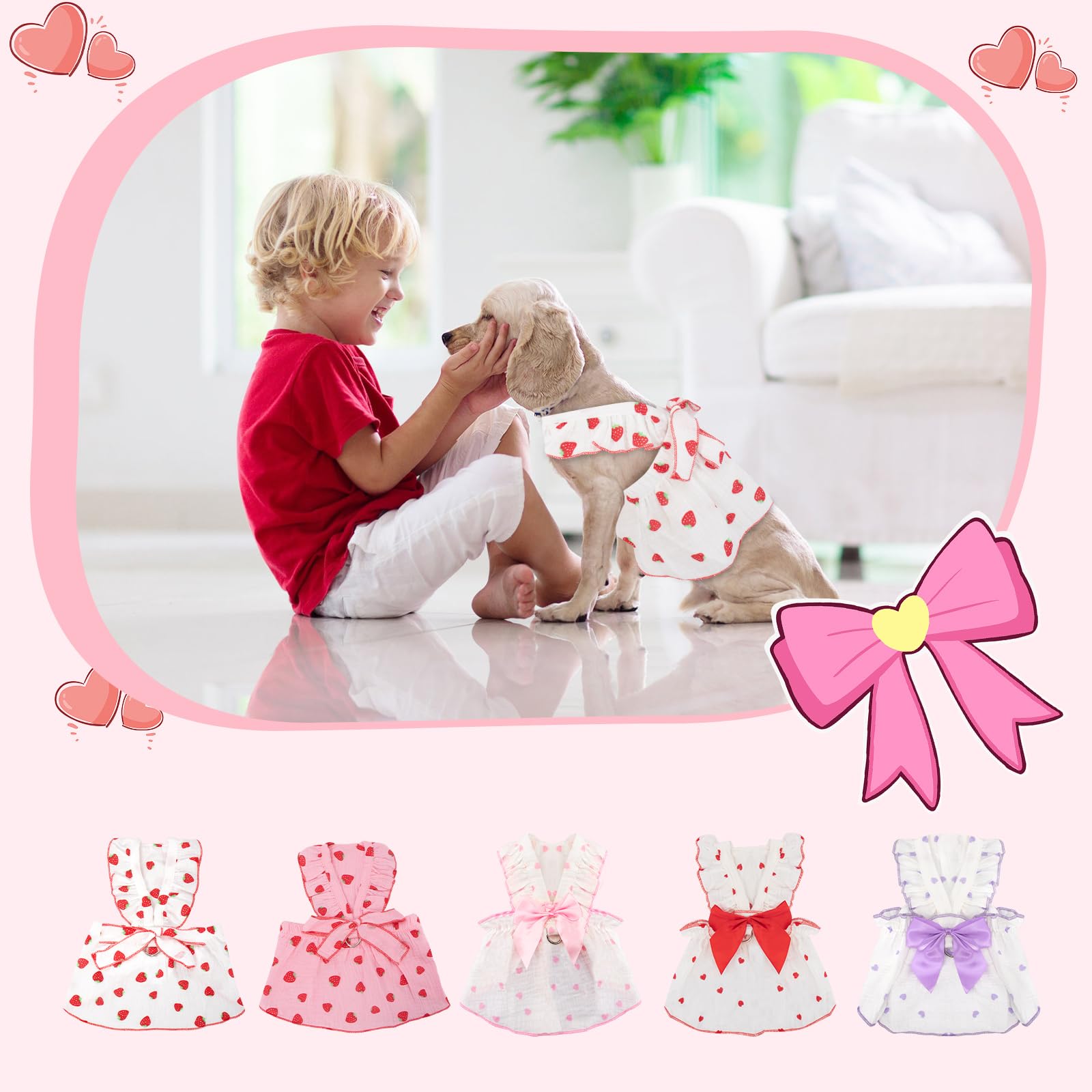 Dog Dresses For Small Dogs Girl, Puppy Dress Strawberry Print Cat Dress Summer Clothes Bow Skirt With Crown Hair Clip, Small Dog
