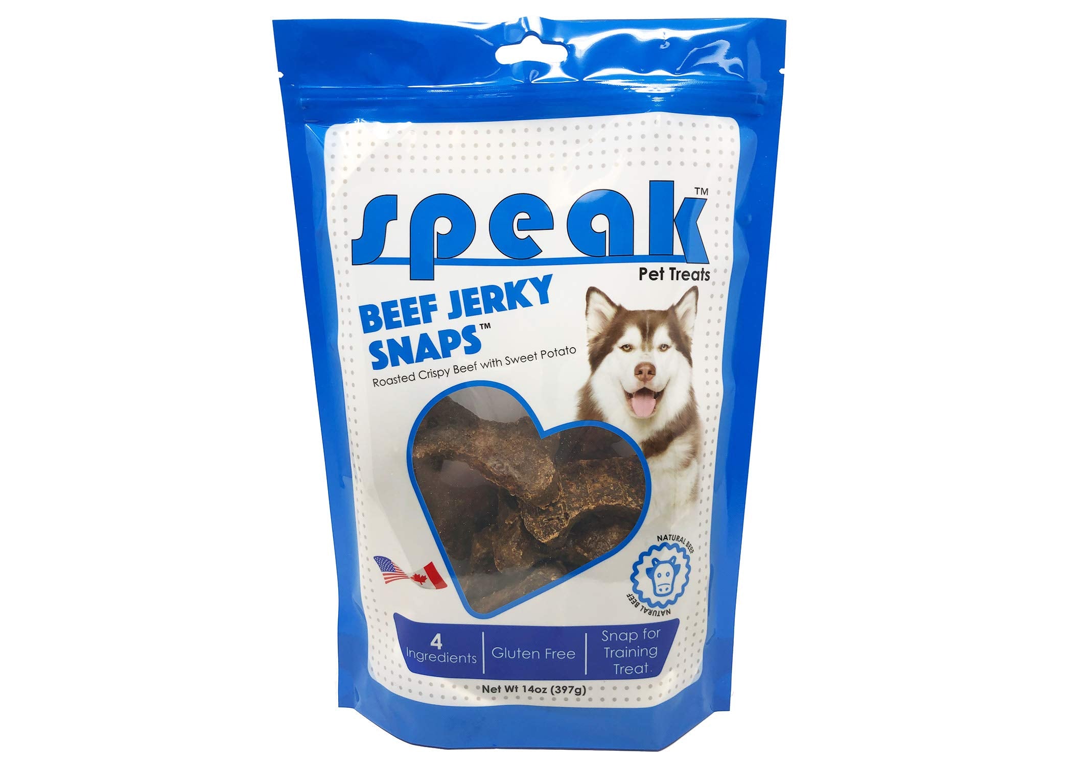 Speak Pet Products Beef Jerky Snaps, Natural Gluten Free Low Calorie Training Treat Snack with Sweet Potato, Perfect for Dogs, 1
