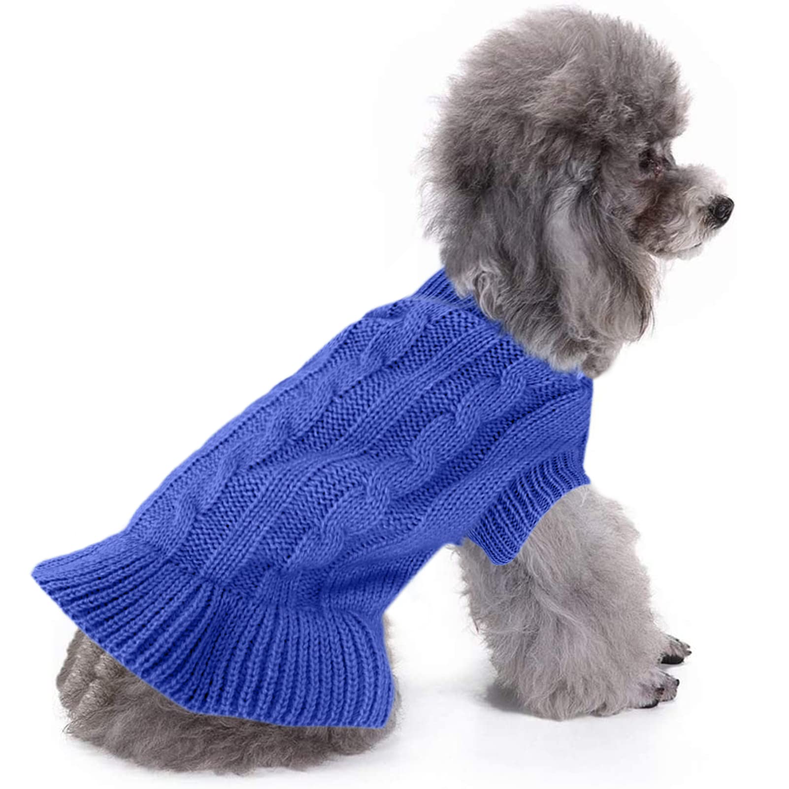 Chborchicen Small Dog Sweaters Knitted Pet Cat Warm Dog Sweatshirt Winter Clothes Kitten Puppy Sweater (S, Dress-Dark Blue)