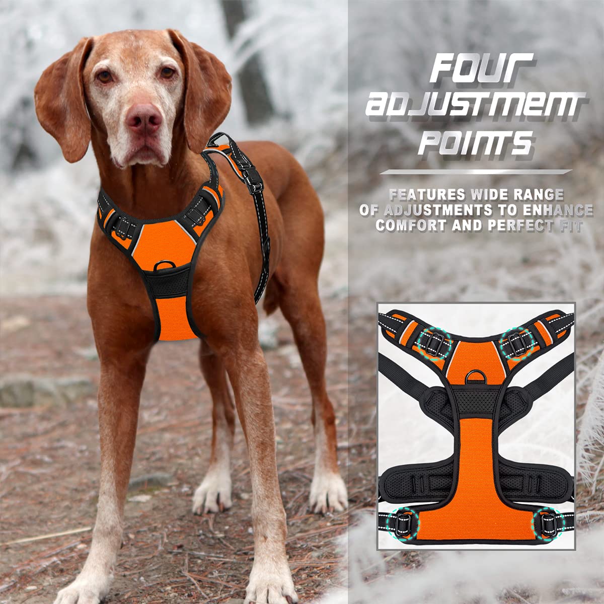 Barkbay No Pull Dog Harness Front Clip Heavy Duty Reflective Easy Control Handle For Large Dog Walking(Orange,M)