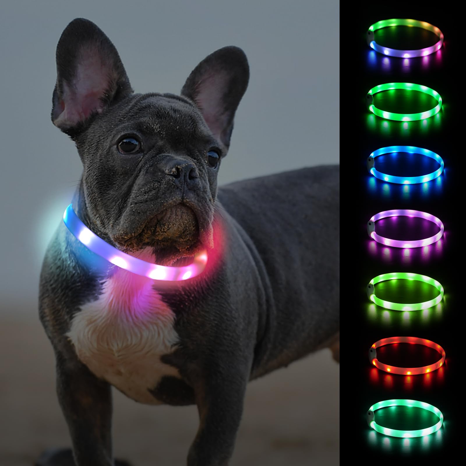 Joytale Light Up Dog Collar, Rainproof LED Dog Collar Rechargeable, 9 Flashing Modes, Glow Collars for Night Walking, Cuttable S