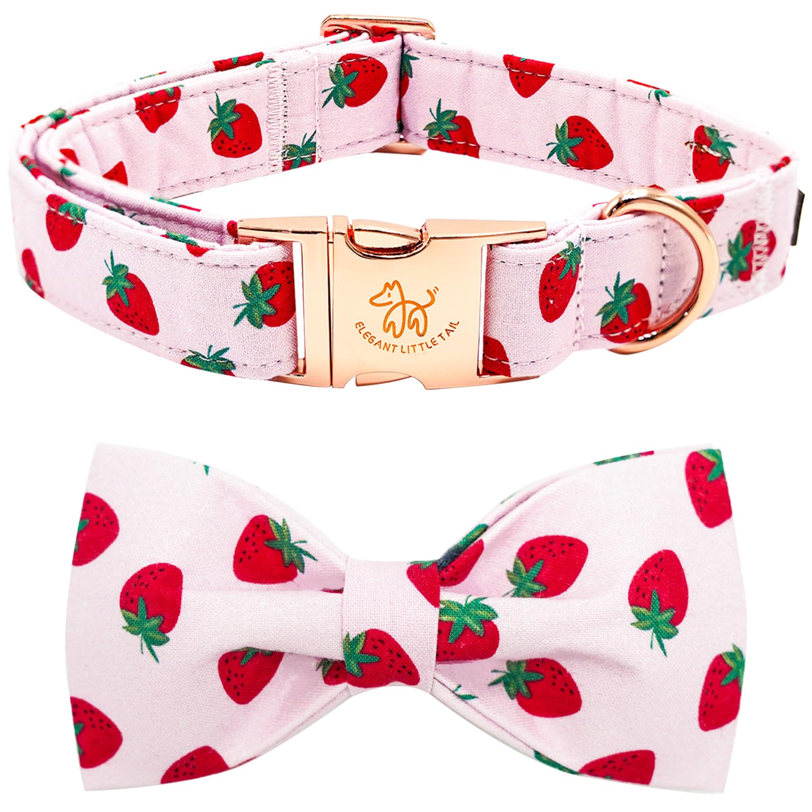 Elegant little tail Dog Collar, Strawberries Print Pet Collar Summer Dog Collar Durable Metal Buckle Dog Collars Cotton Pet Adju