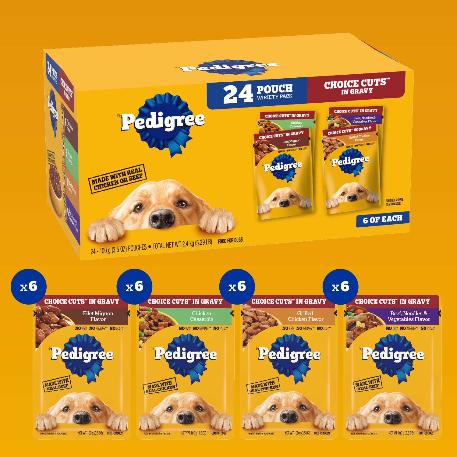 PEDIGREE CHOICE CUTS IN GRAVY Adult Soft Wet Dog Food 24-Count Variety Pack, 3.5 oz Pouches