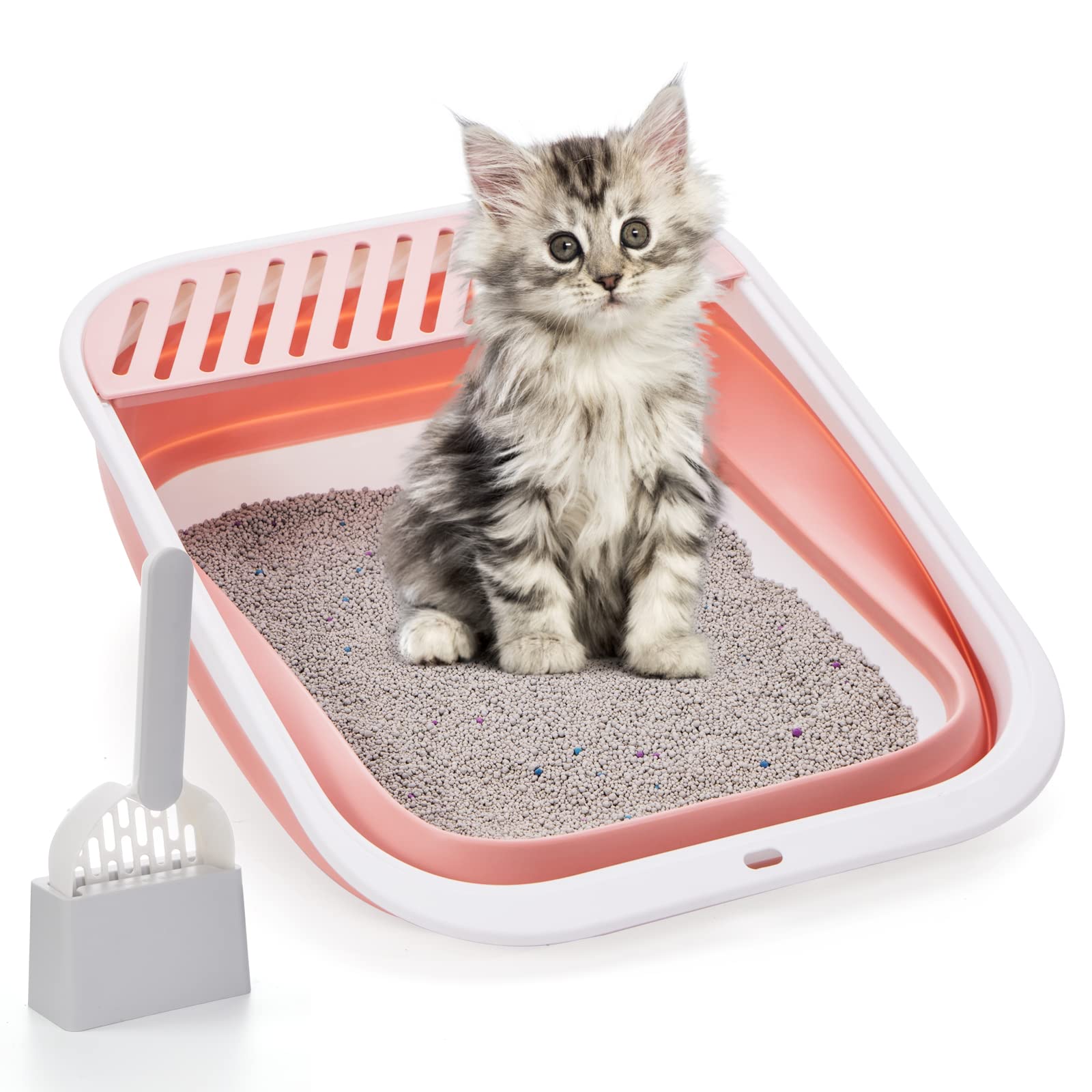 TomteNisse Open Top Cat Litter Box, Large Foldable Cat Potty Height-Adjustable Sides Anti-Splash, Open Air Kitty Litter Pan No S